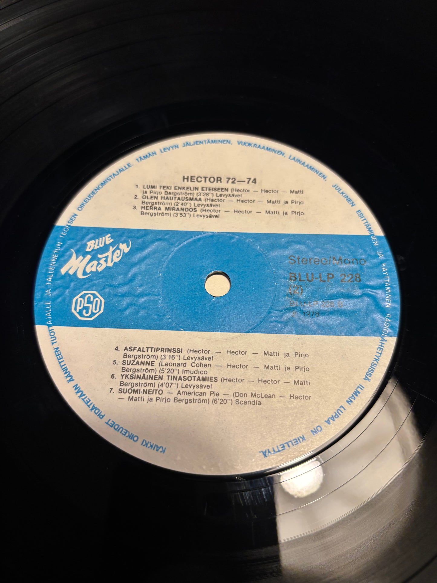 Hector: 72-74, LP, Compilation, Stereo, Mono, Blue Master, Finland 1978