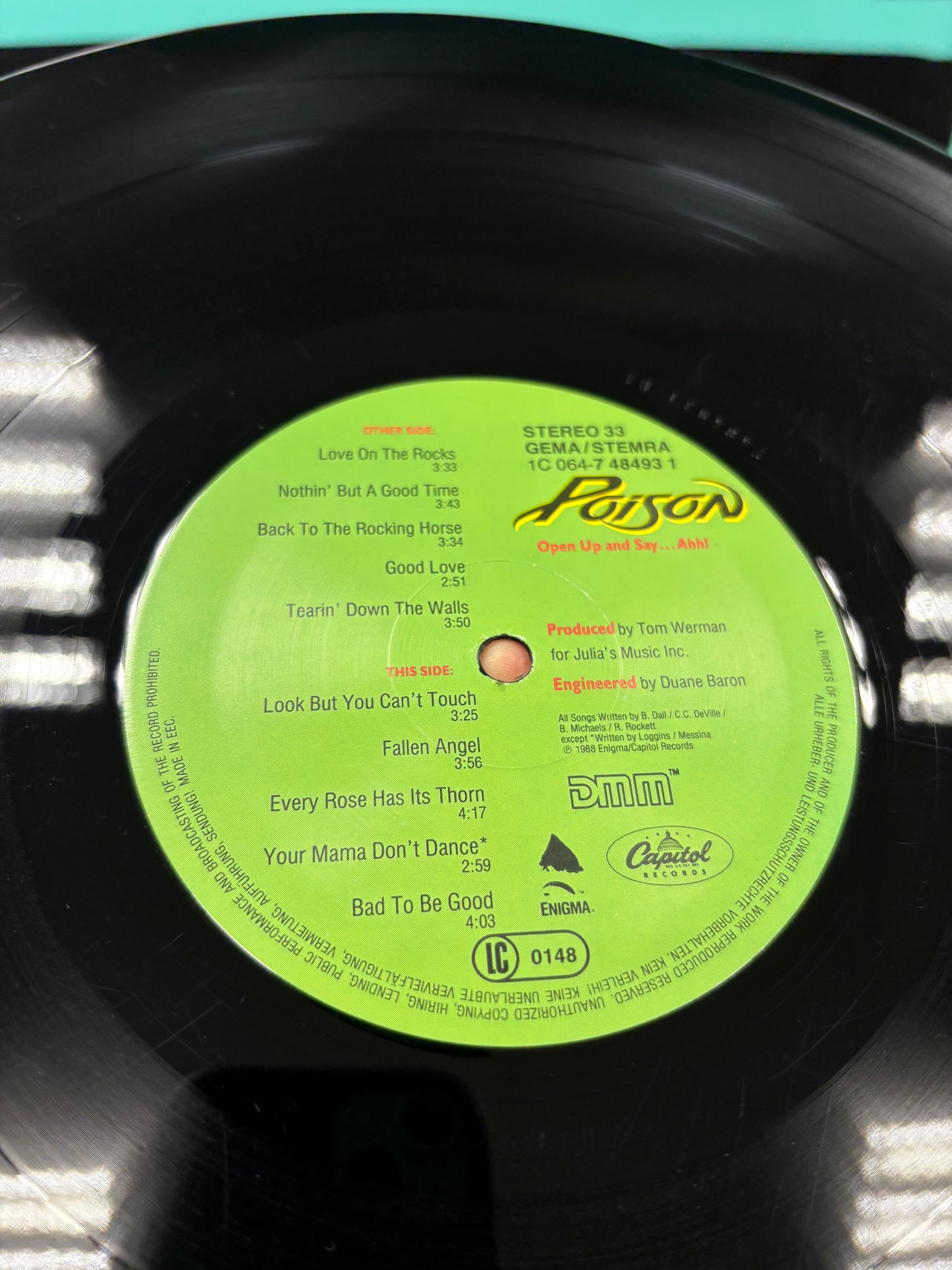 Poison: Open Up And Say…Ahh!, LP, Europe 1st pressing, Enigma, Capitol Records, EMI, Europe 1988