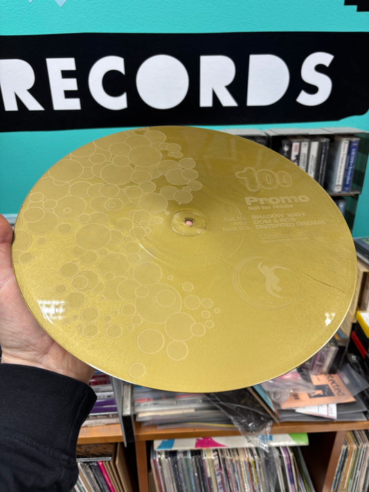 Rob & Dom/Rob & Goldie: Distorted Dreams/The Shadow, 2x12inch, Single Sided, Etched, Limited Edition, Promo, Gold, Moving Shadow, UK 1997