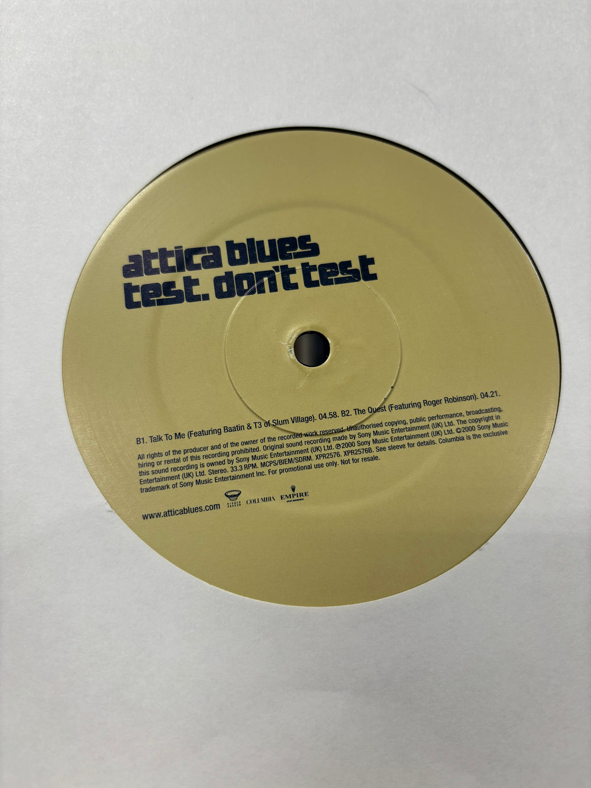 Attica Blues: Test. Don’t Test, 12inch, promo, Columbia, UK 2000