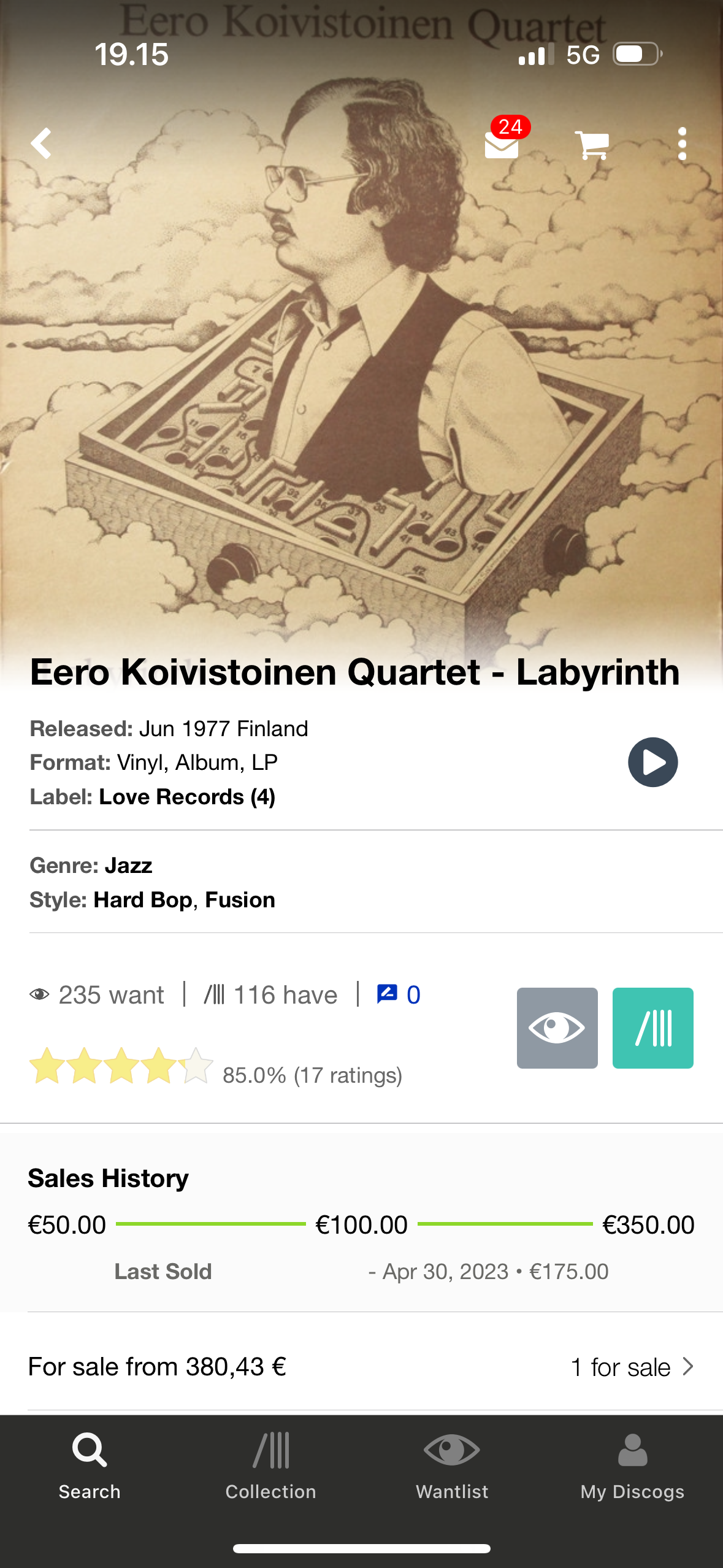 Eero Koivistoinen Quartet: Labyrinth, LP, 1st pressing, Love Records, Finland 1977