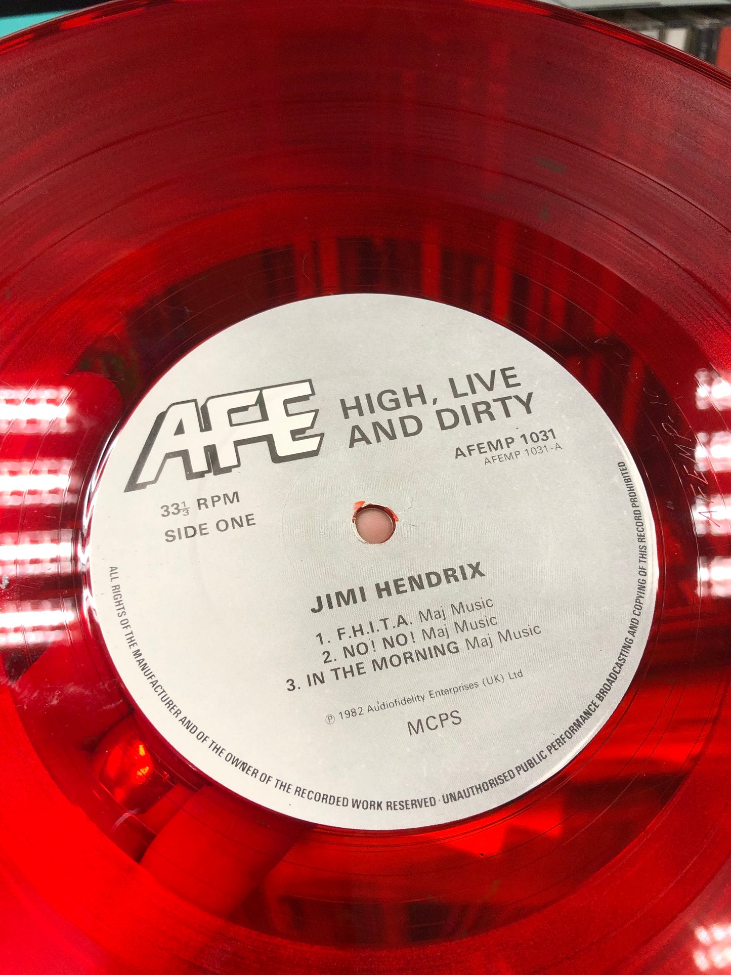 Jimi Hendrix: High, Live’n Dirty, Red vinyl, UK 1982