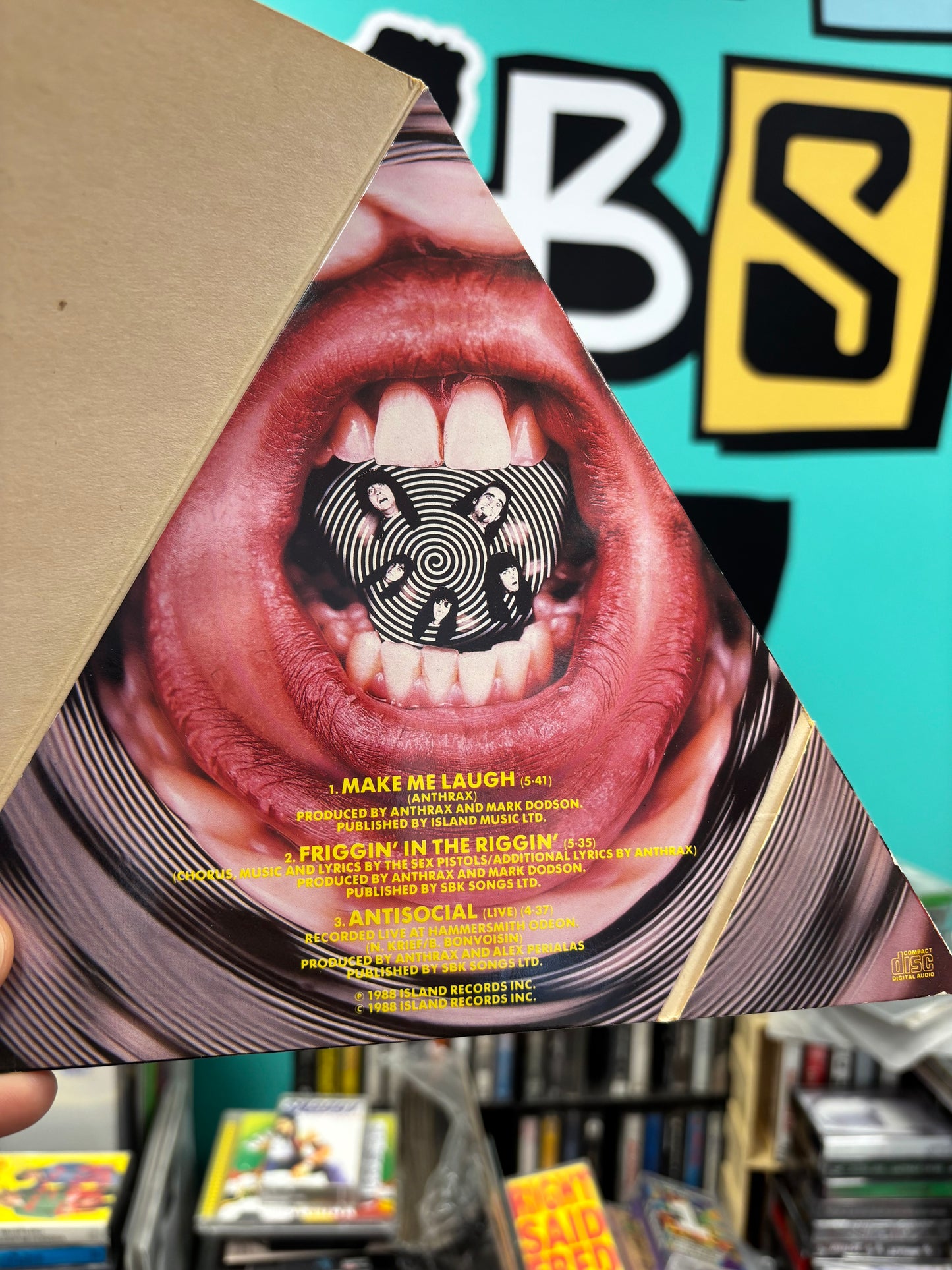 Anthrax: Make Me Laugh, CD, Single, Triangular card sleeve, Island Records, Megaforce Worldwide, UK 1988