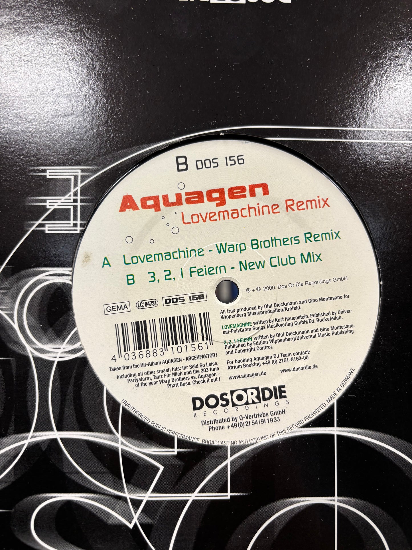 Aquagen: Lovemachine Remix, 12inch, 1st pressing, Dos Or Die Recordings, Germany 2000