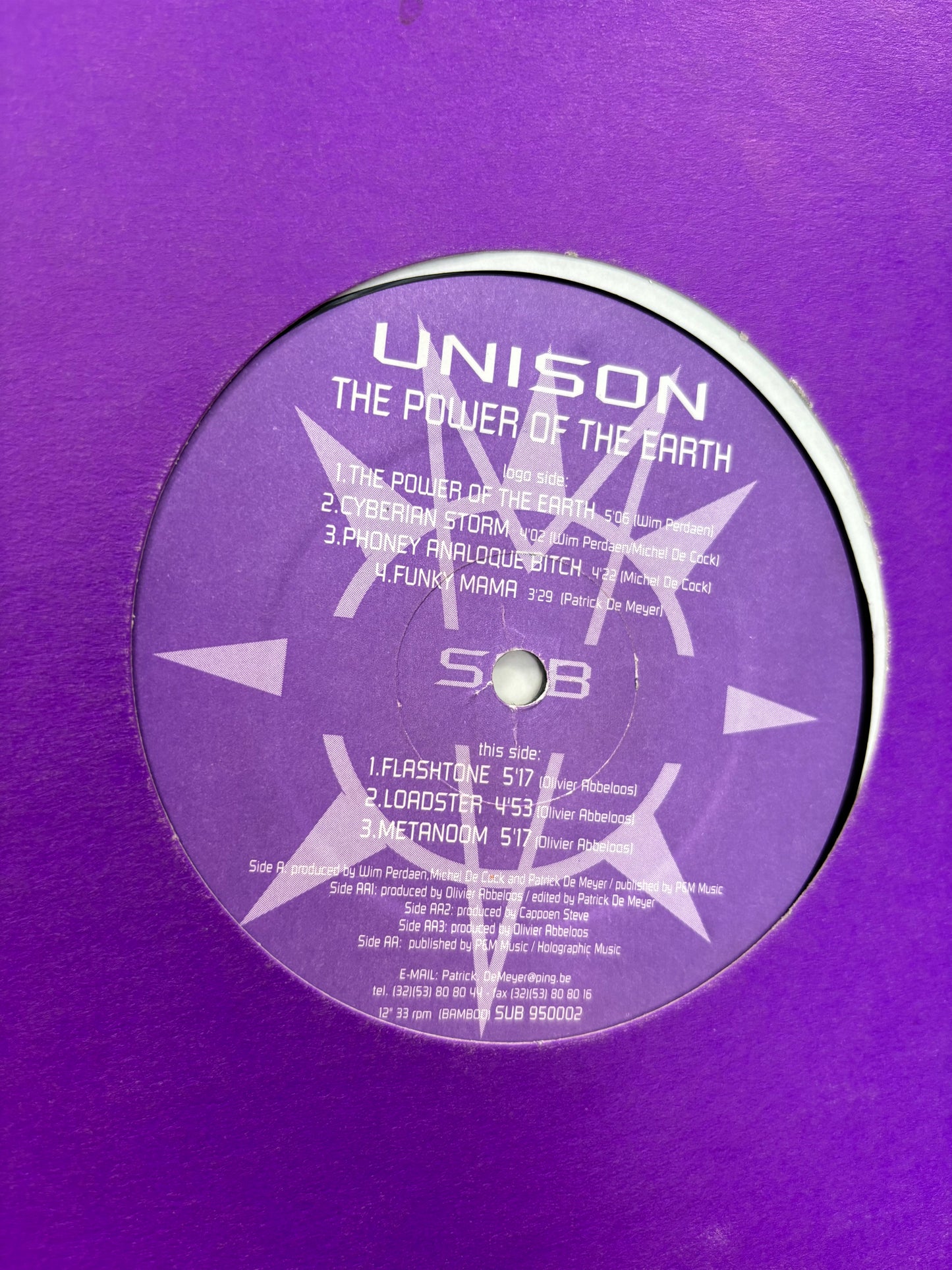 Unison: The Power Of Earth, 12inch, Only pressing, Sub Records, Belgium 1995
