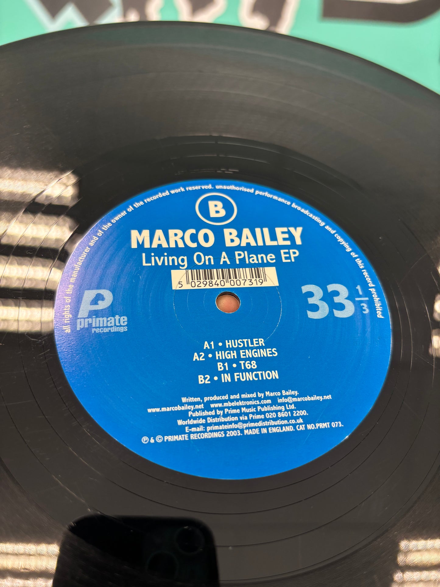 Marco Bailey: Living On A Plane EP, 12inch, Only official pressing, Primate Recordings, UK 2003