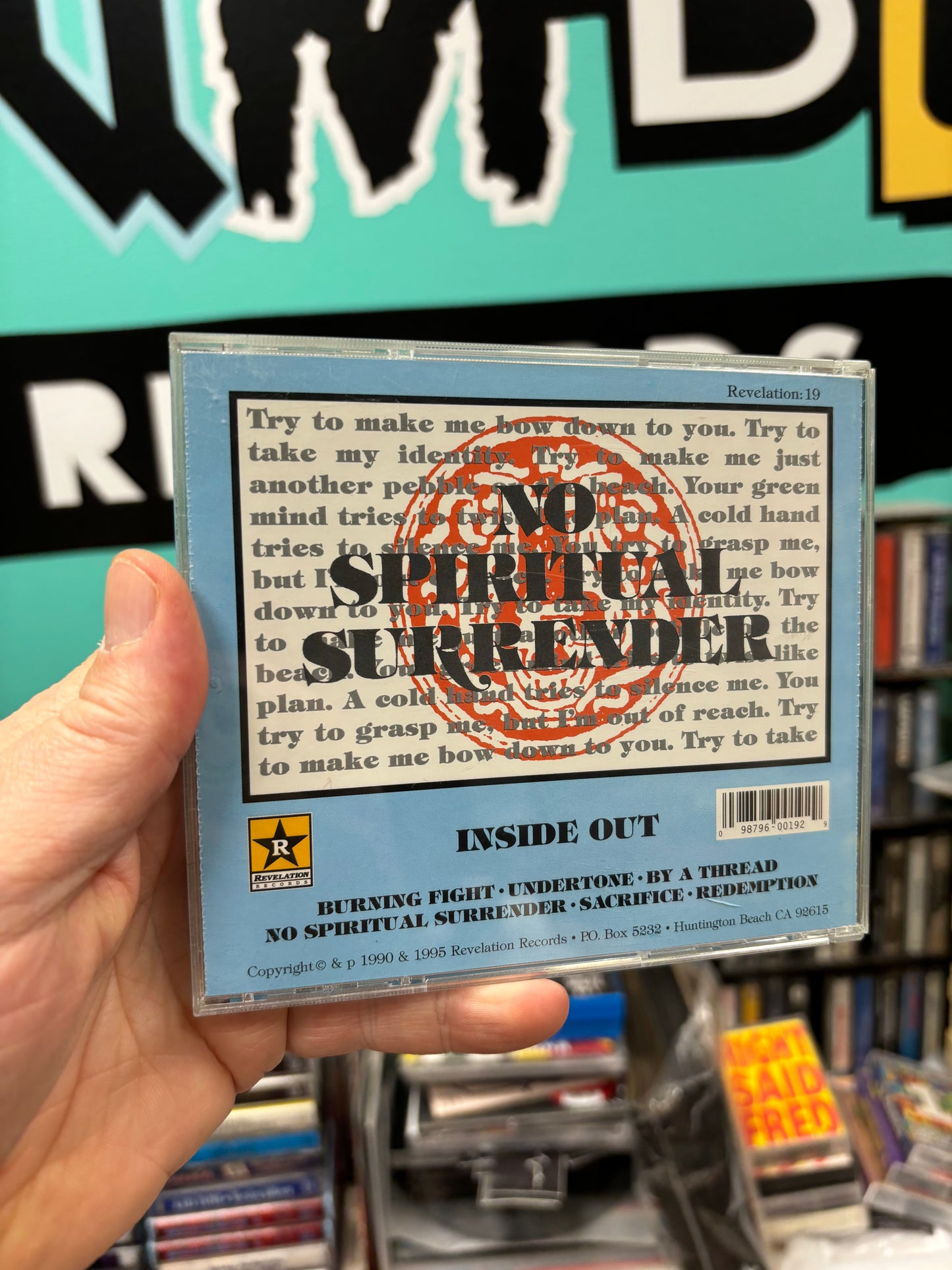 Inside Out: No Spiritual Surrender, CD, EP, reissue, Cinram, Richmond pressing, Revelation Records, US 1995