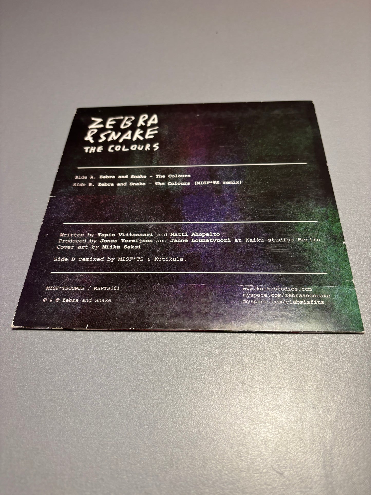 Zebra & Snake: The Colours, 7inch, Only pressing, MISF*TSOUNDS, Finland 2009