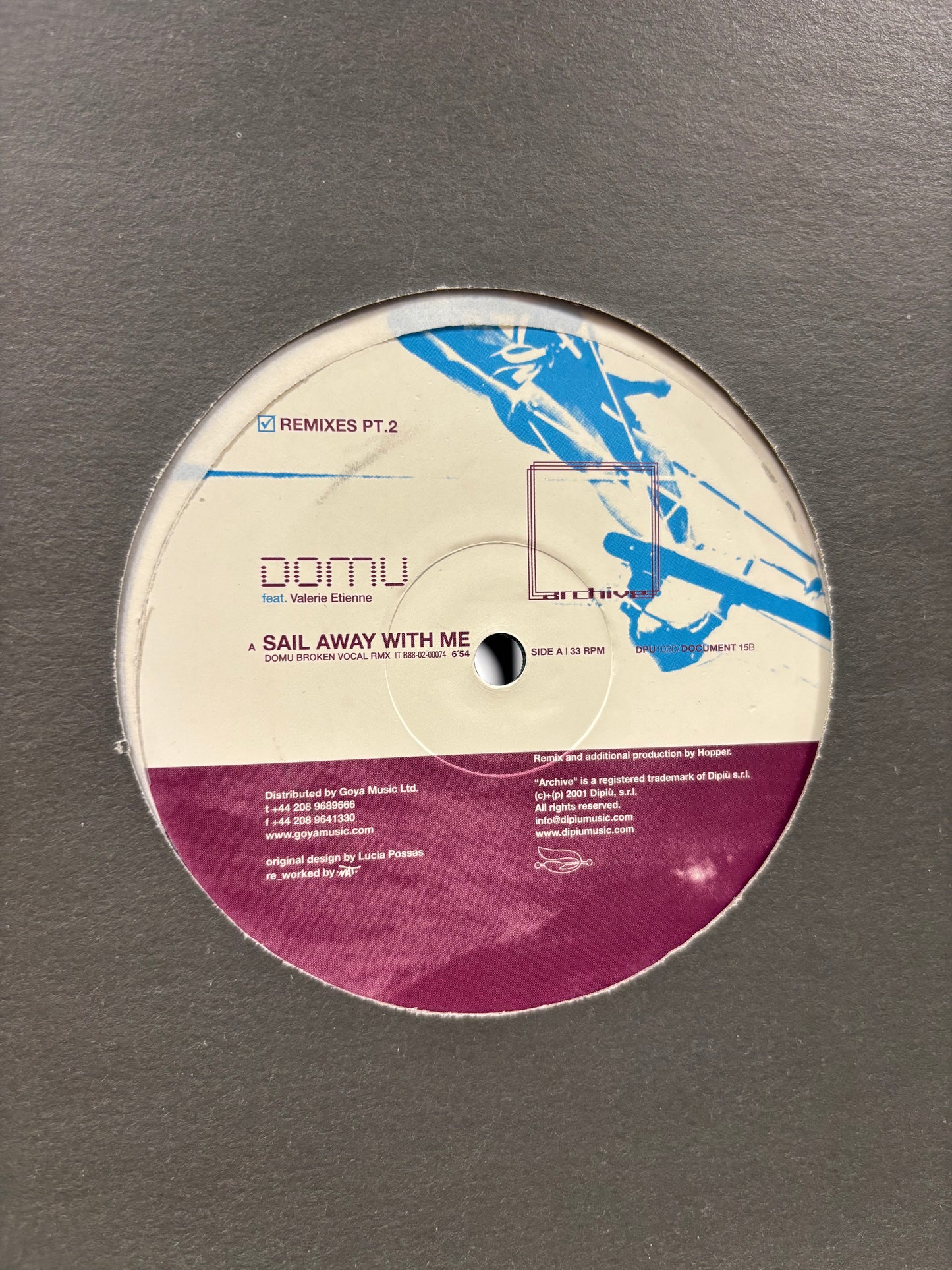 Domu & Valerie Etienne: Sail Away With Me Remixes, 12inch, Only official pressing, Archive, Italy 2002