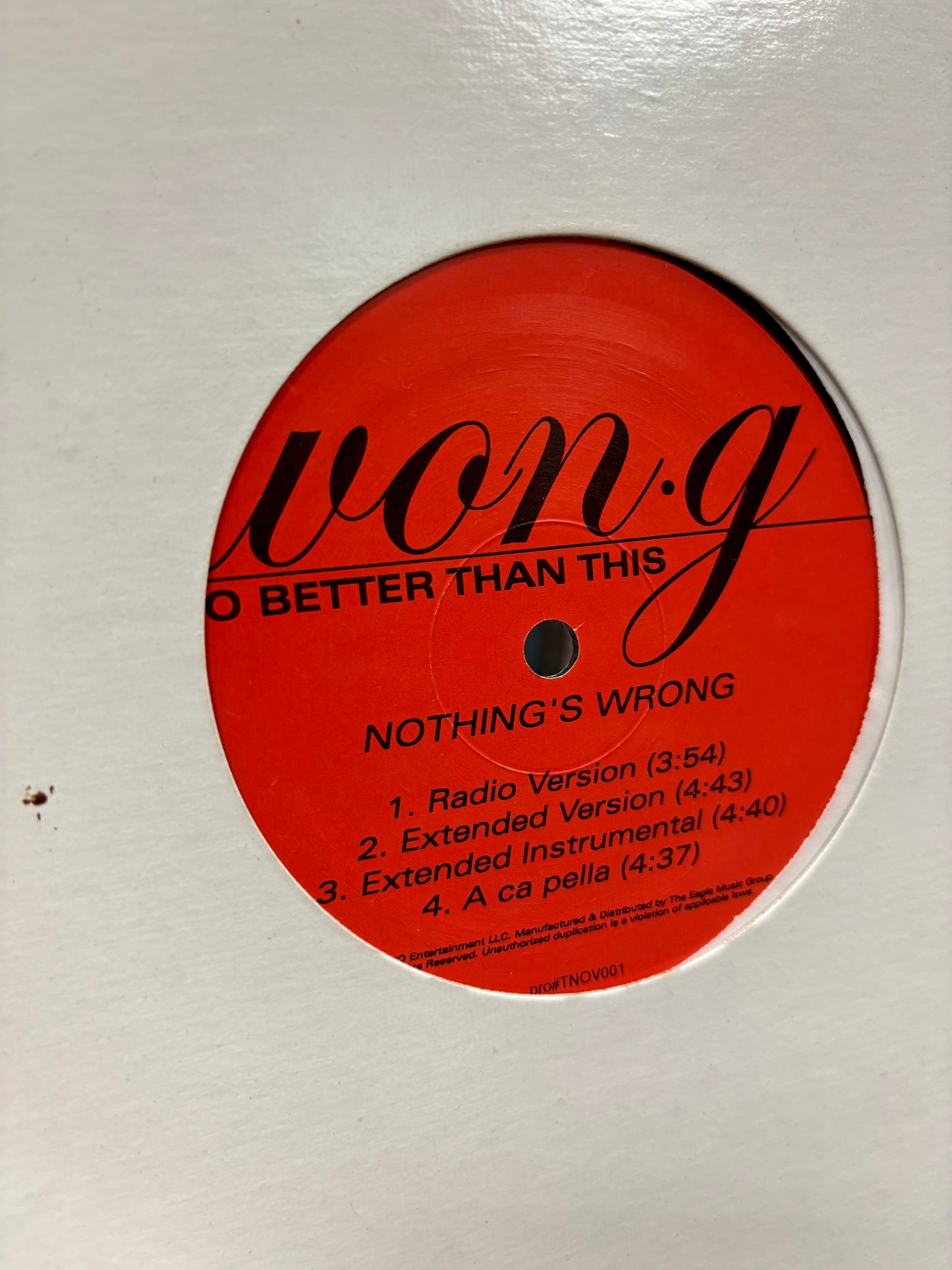 Won-G: Nothing’s Wrong feat. DJ Quik, 12inch, Only vinyl pressing, Promo, TNO Entertainment, US 2001