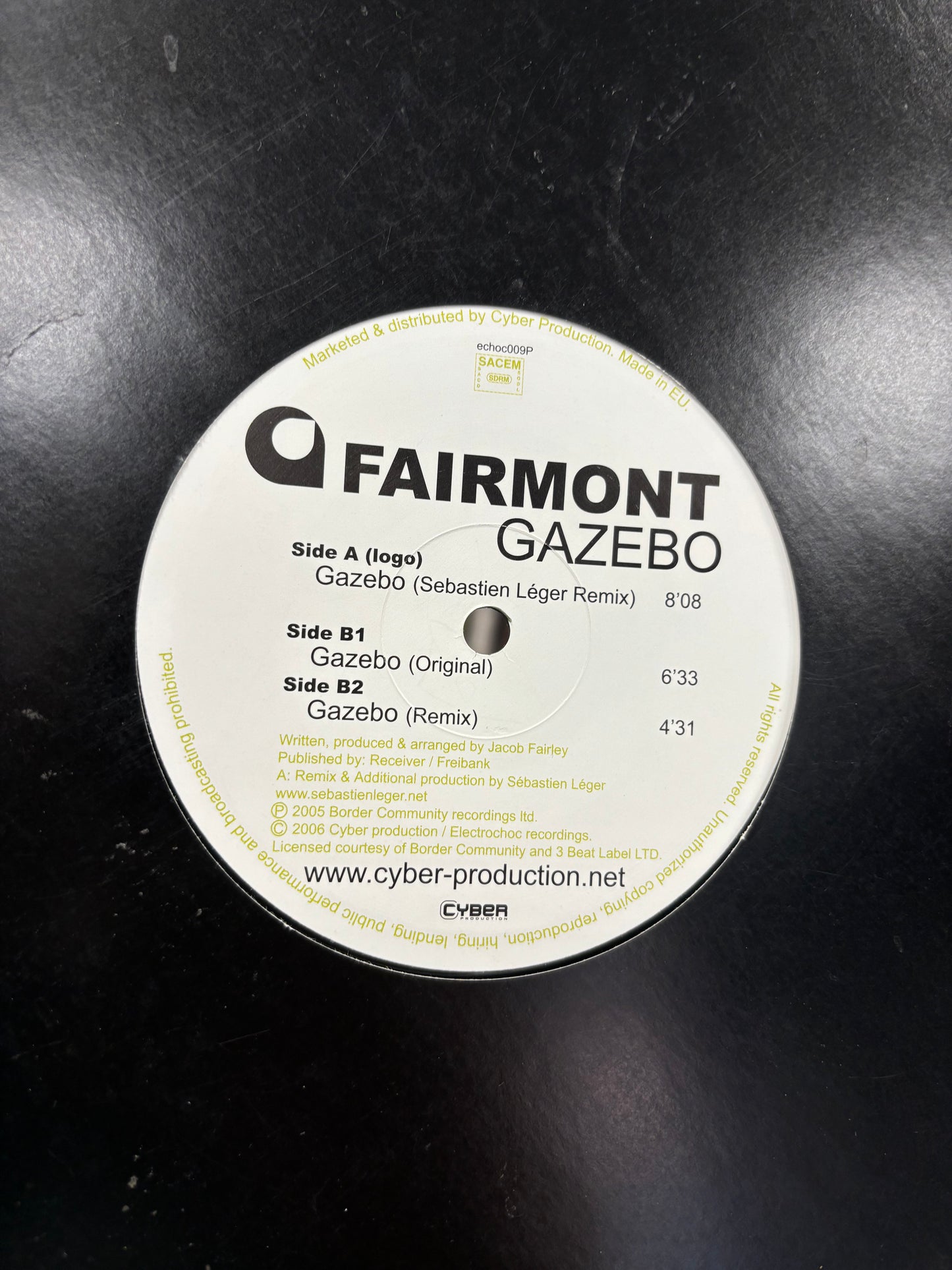 Fairmont: Gazebo, 12inch, reissue, promo, Limited Edition, Electrochoc Records, France 2006