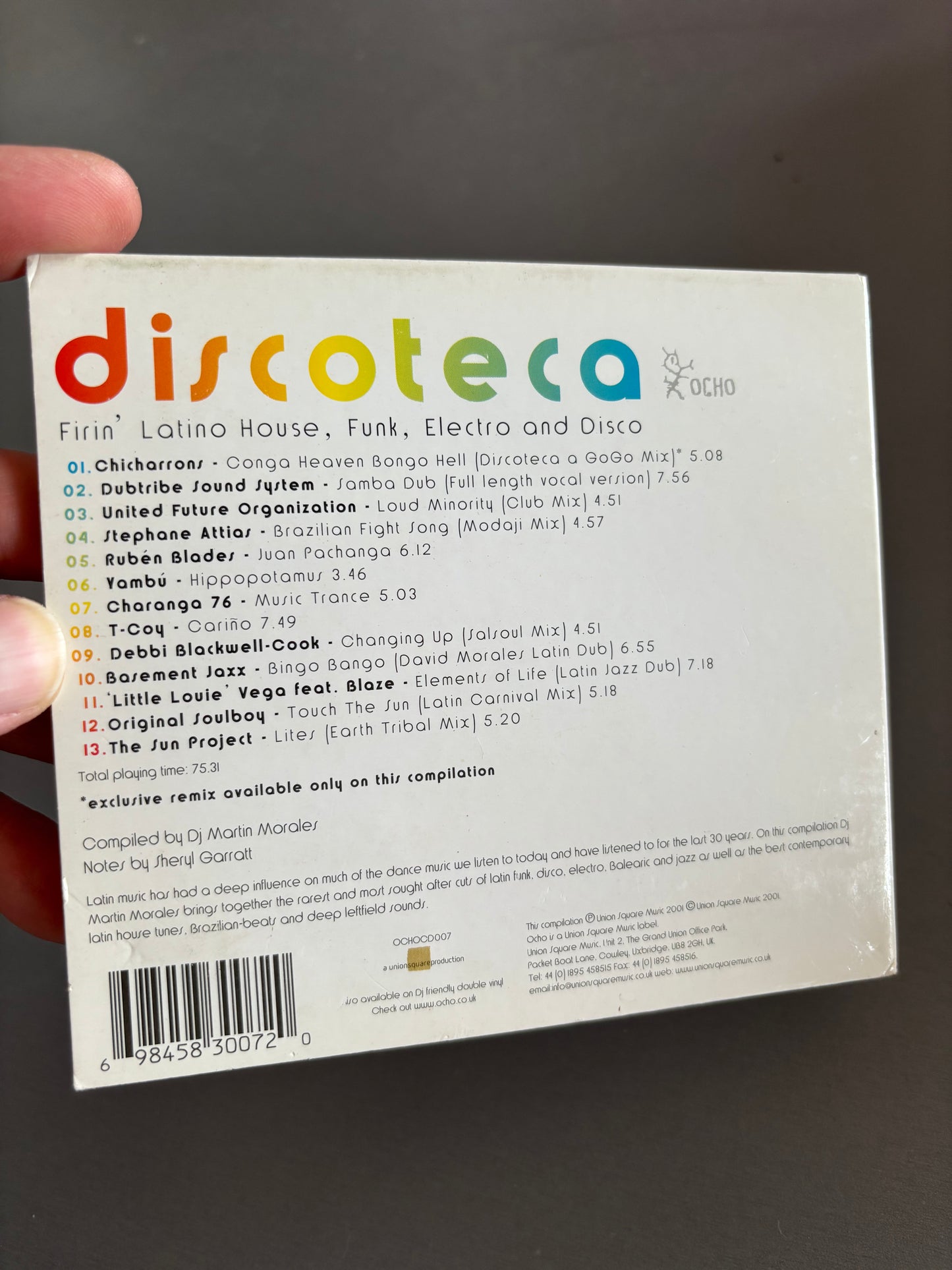 Discoteca: Firin’ Latino House, Funk, Electro and Disco Compiled by DJ Martin Morales, CD, Only official CD pressing, Ocho, UK 2001