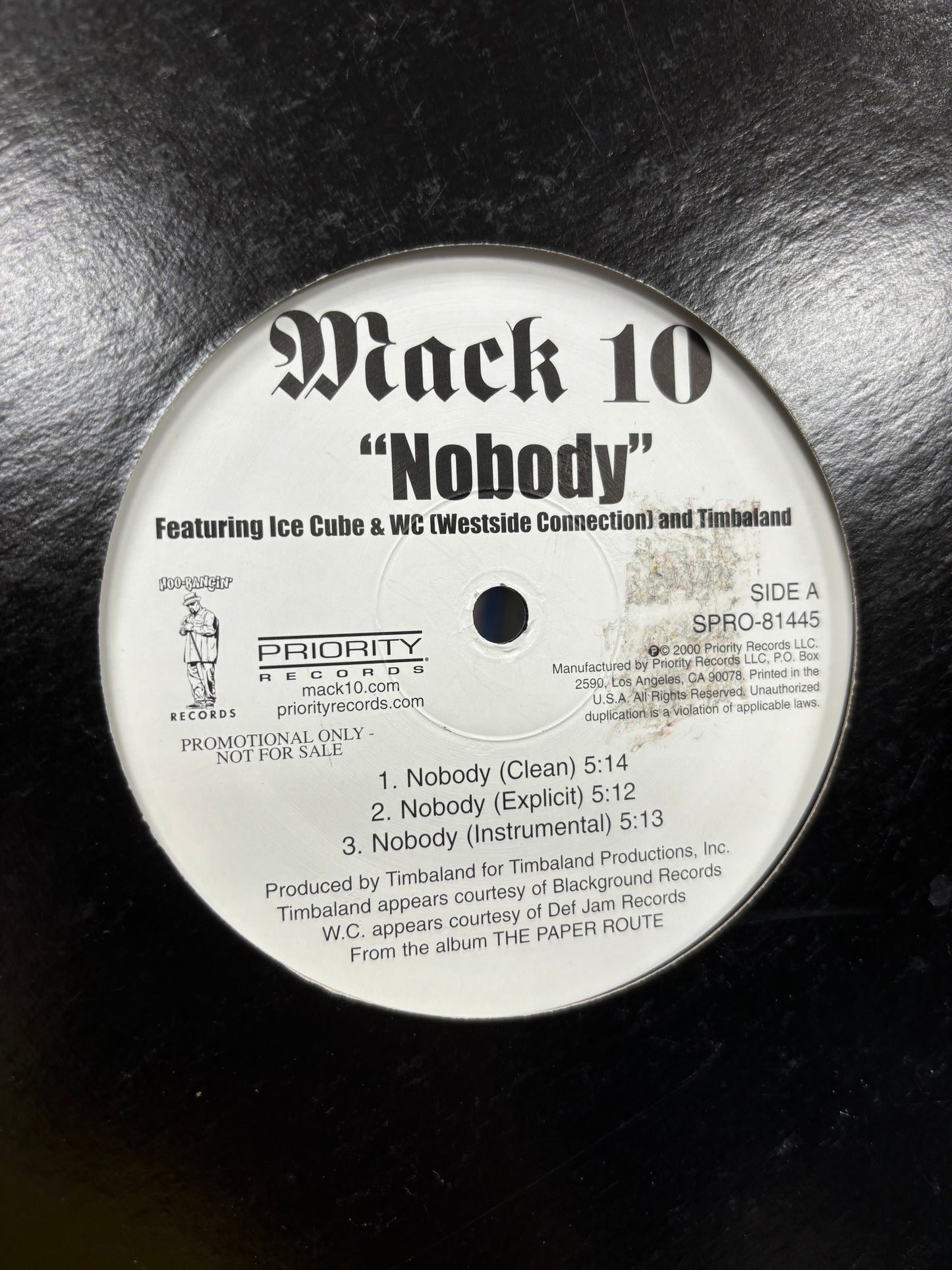 Mack 10: Nobody/Pop X, 12inch, Promo, Only vinyl pressing, Priority Records, US 2000