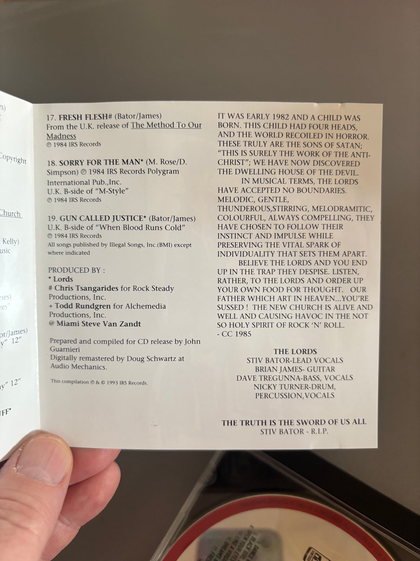 The Lords Of The New Church: Killer Lords, CD, compilation, remastered, reissue, I.R.S. Records, UK & Europe 1993