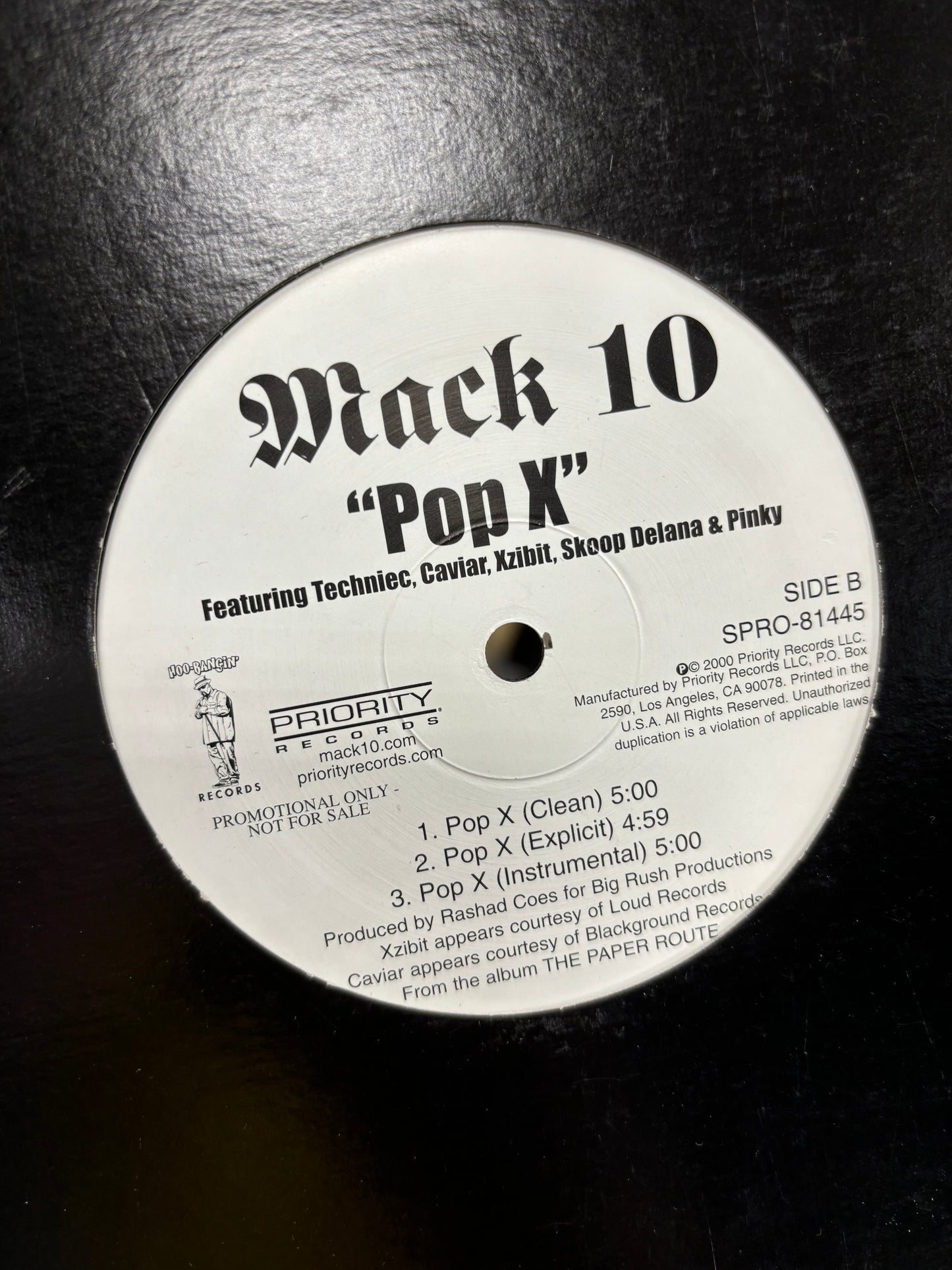 Mack 10: Nobody/Pop X, 12inch, Promo, Only vinyl pressing, Priority Records, US 2000