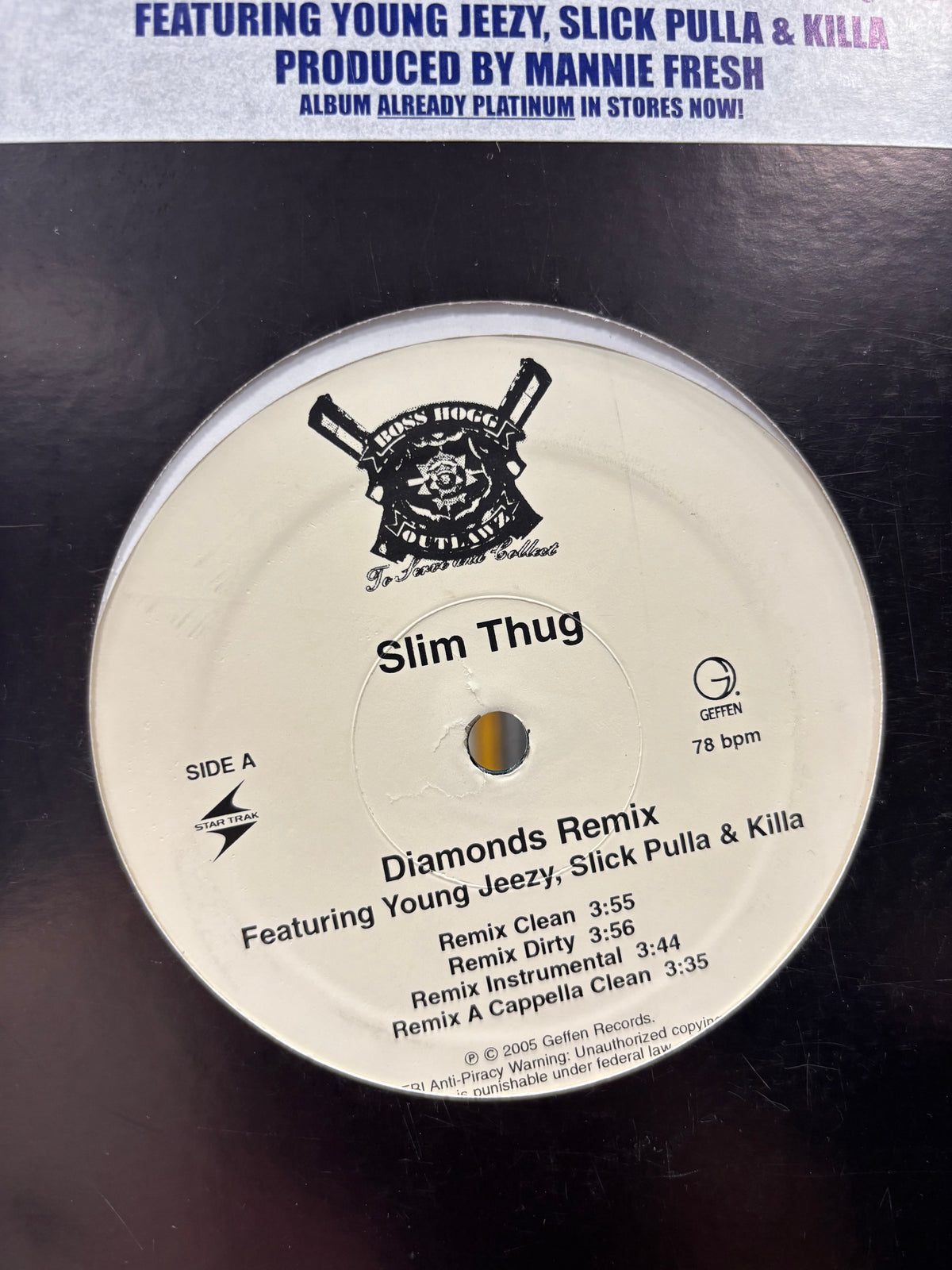 Slim Thug: Diamonds (Remix), 12inch, 1st pressing, Geffen Records, Boss Hogg Outlawz, US 2005