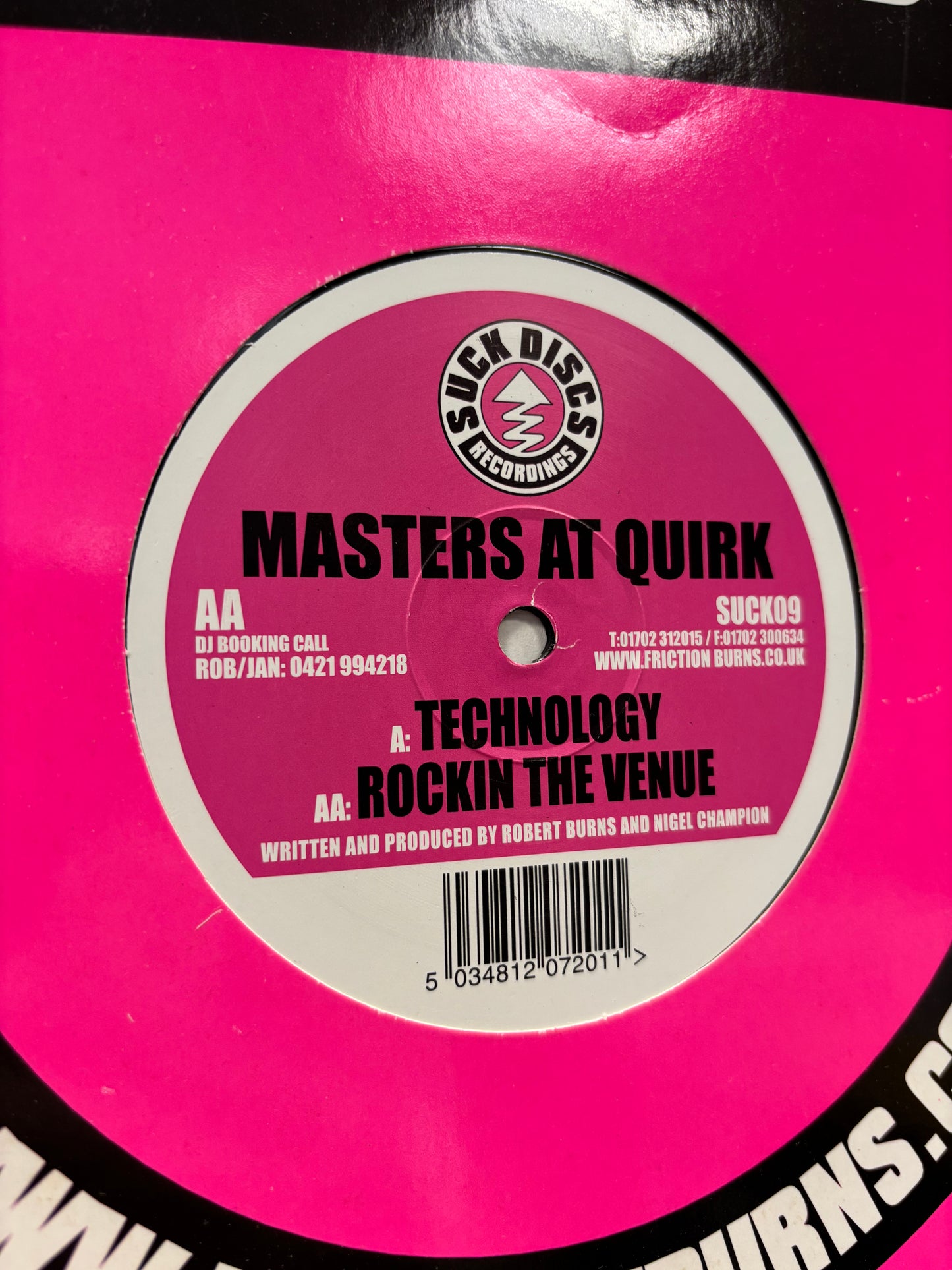 Masters At Quirk: Technology/Rockin’ The Venue, 12inch, Only official pressing, Suck Discs, UK 2000