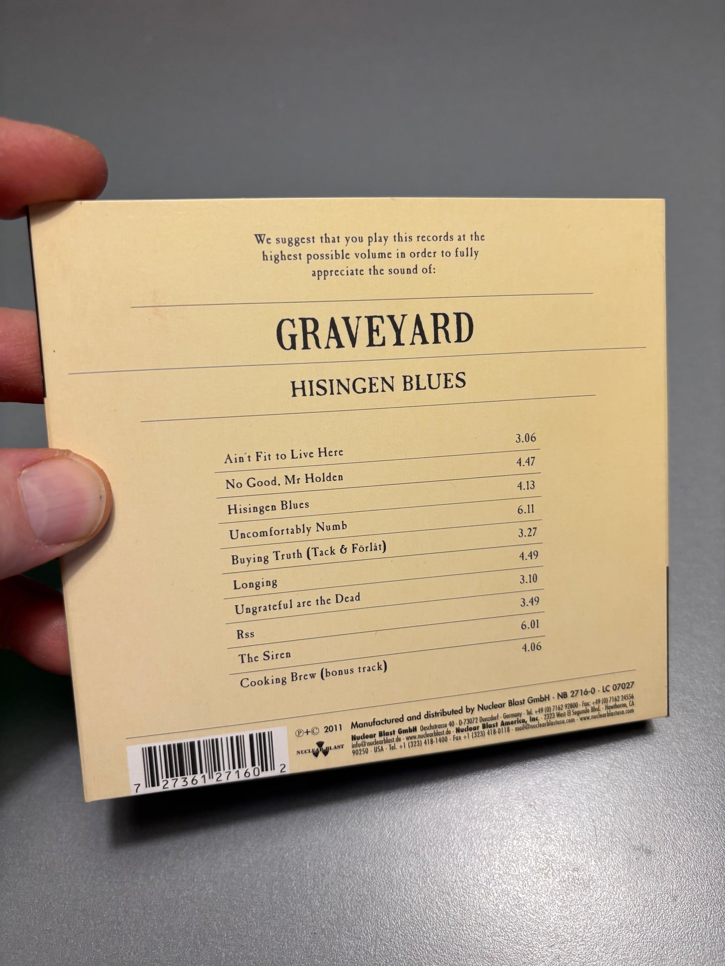 Graveyard: Hisingen Blues, CD, Limited Edition Digipak, Nuclear Blast, Europe 2011