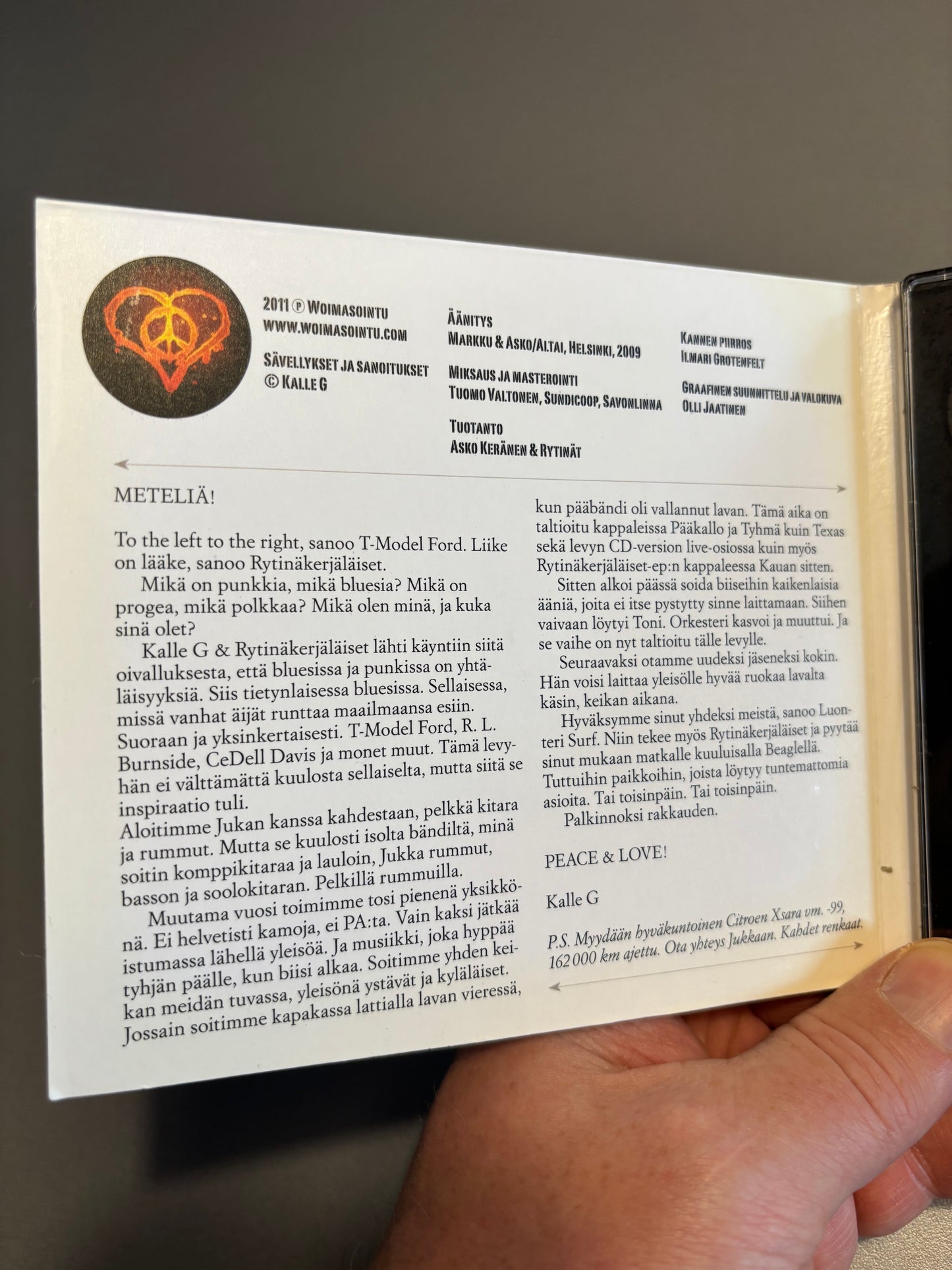 Kalle G & Rytinäkerjäläiset: Darwin oli väärässä, CD, Only CD pressing, Woimasointu, Finland 2011