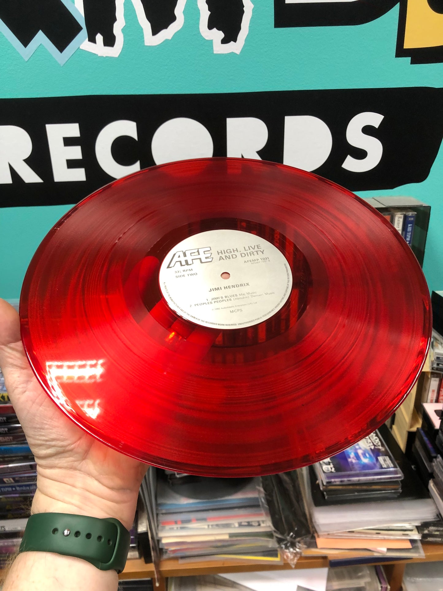 Jimi Hendrix: High, Live’n Dirty, Red vinyl, UK 1982