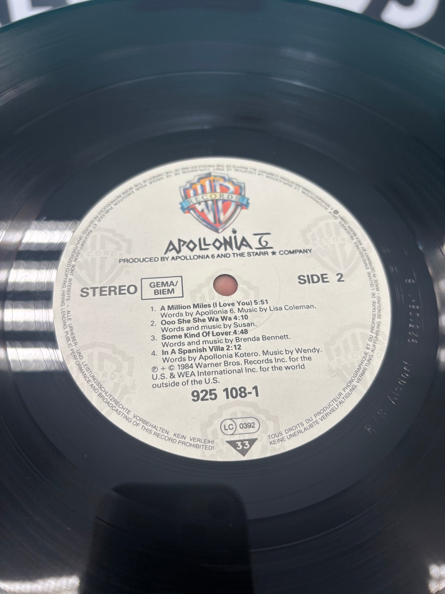 Apollonia 6: Apollonia 6, LP, Warner Bros. Records, Europe 1984