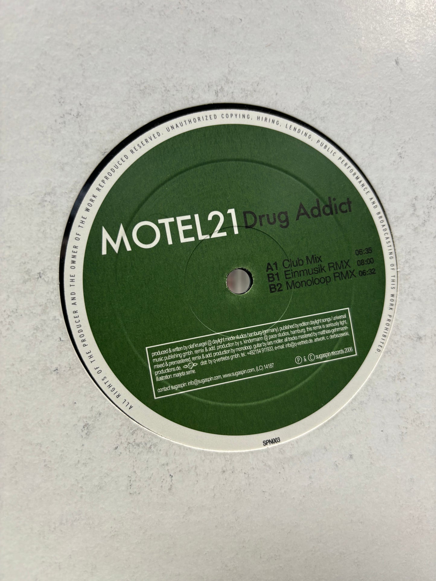 Motel 21: Drug Addict, 12inch, Only pressing, Sugaspin Records, Germany 2006