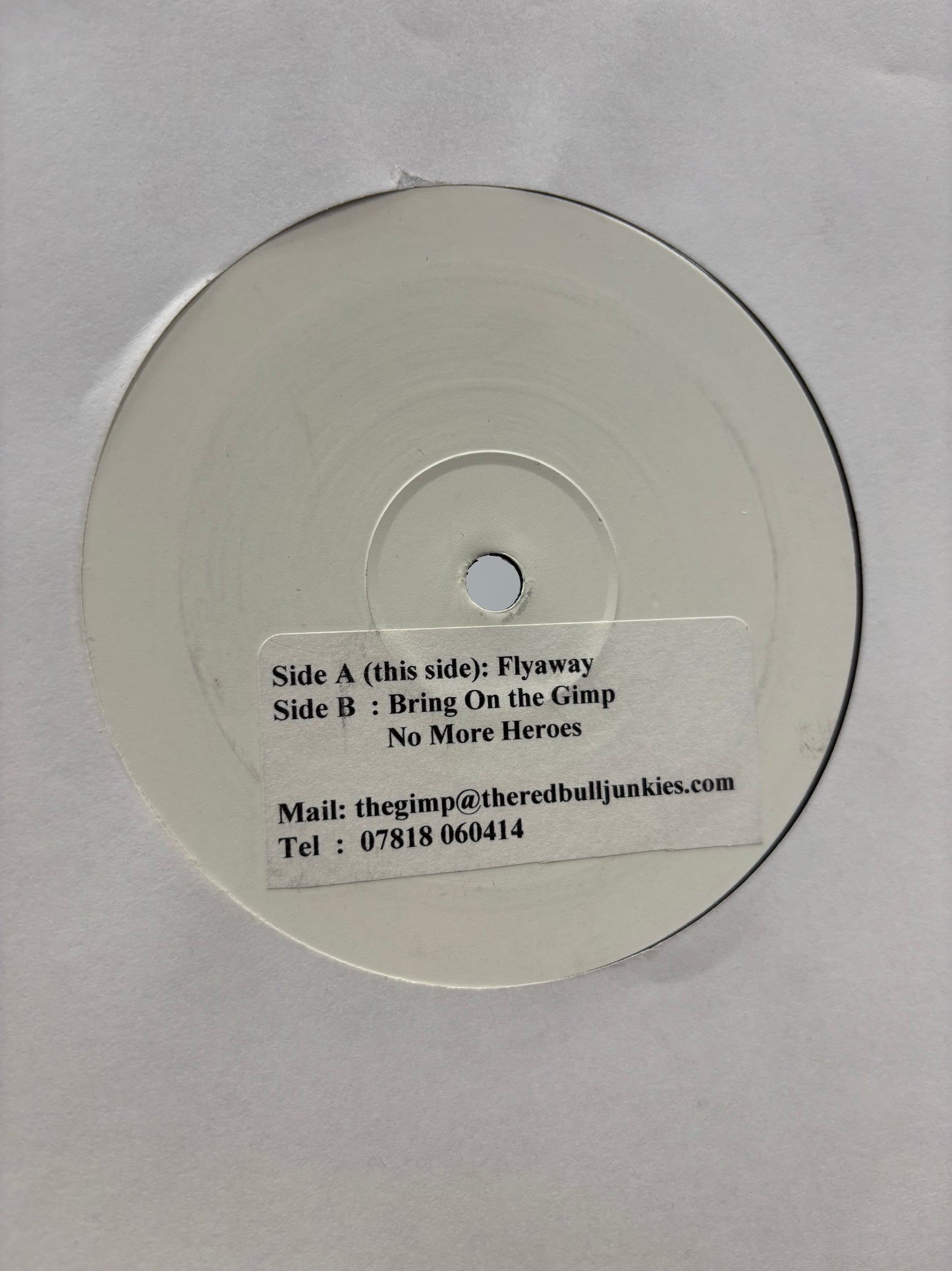 The Red Bull Junkies: Flyaway, 12inch, Only pressing, white label, Not On Label, UK Year?