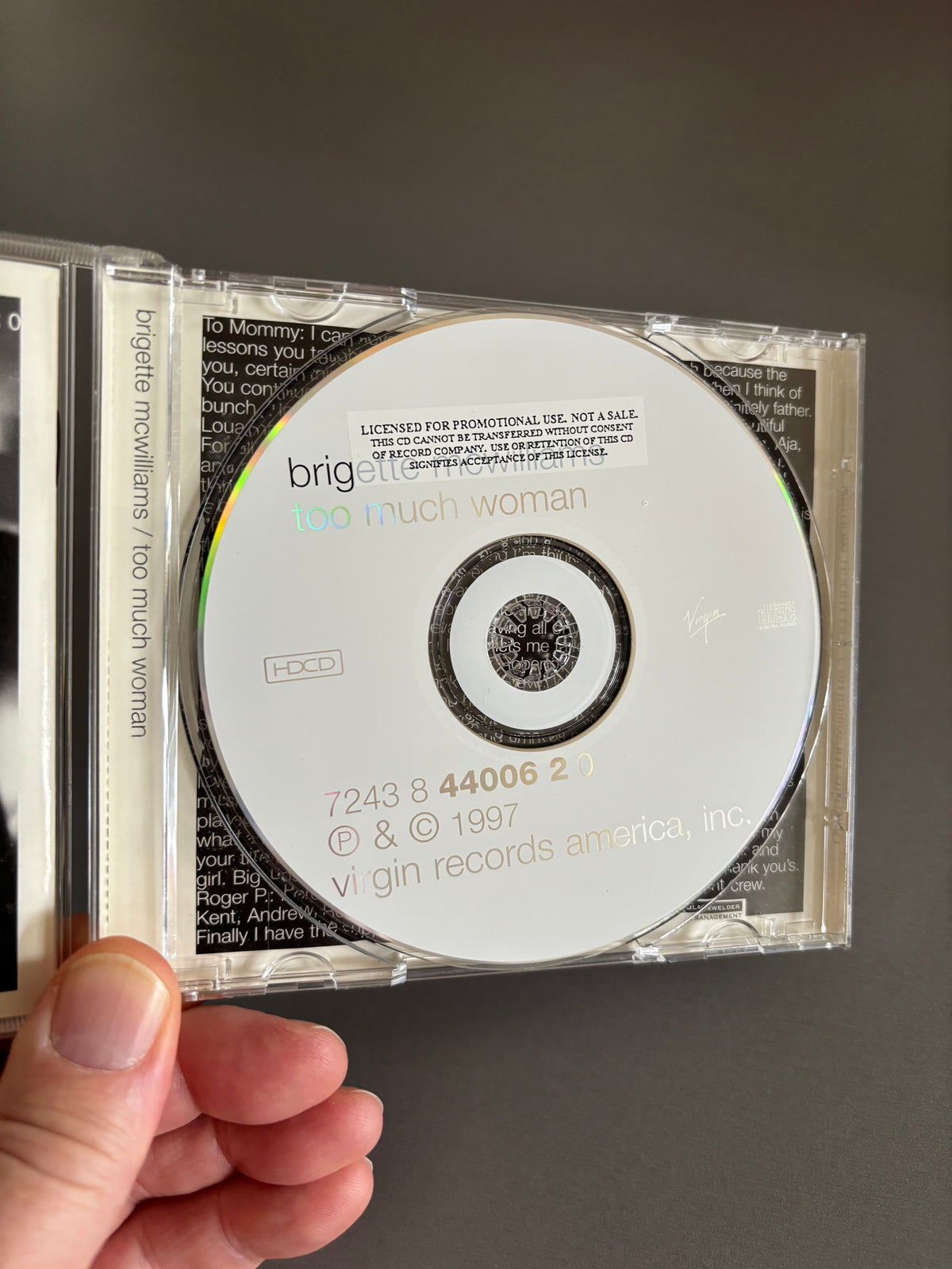 Brigette McWilliams: Too Much Woman, HDCD, Promo, Virgin, US 1997