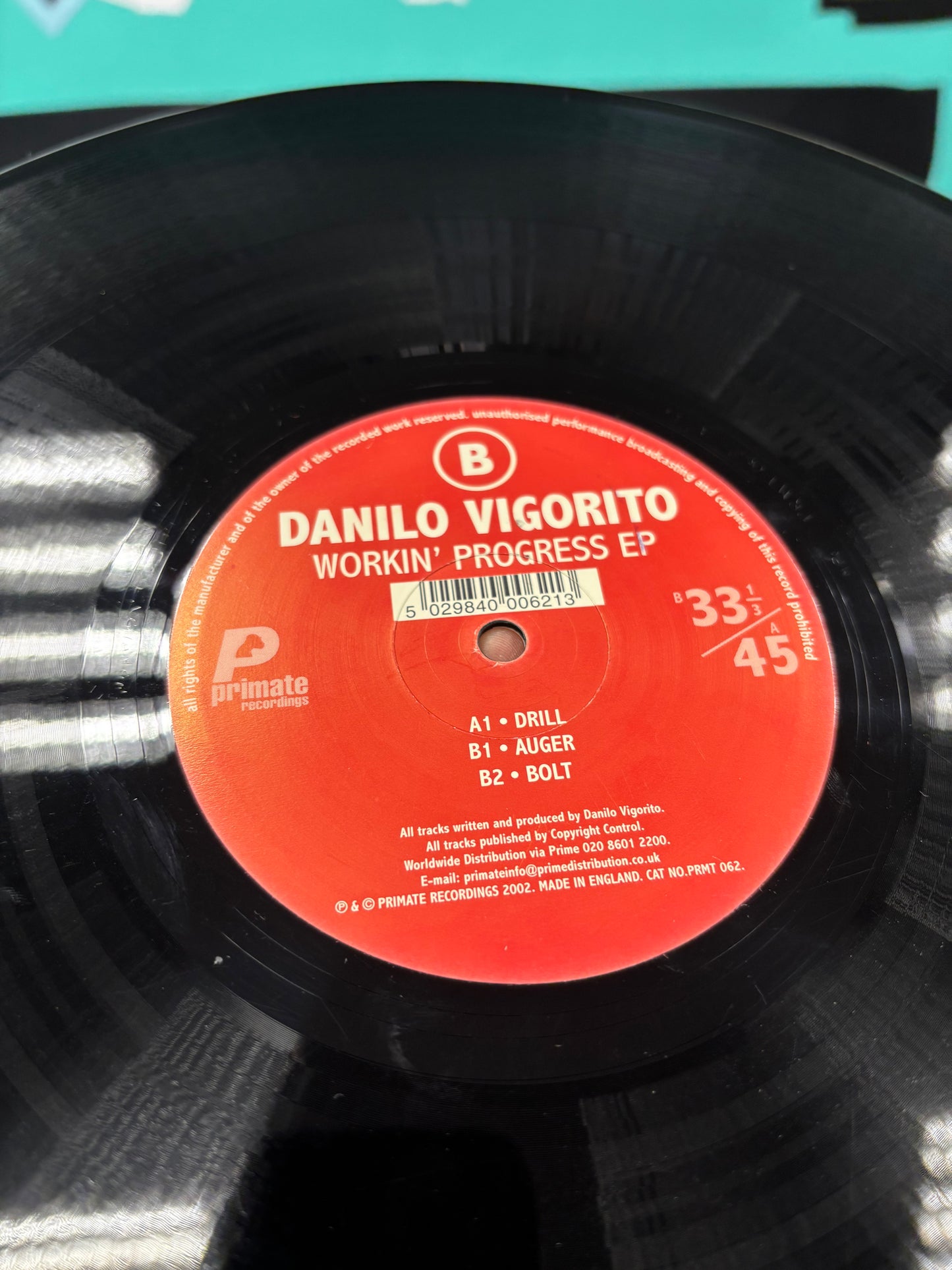 Danilo Vigorito: Workin’ Prosess EP, 12inch, Only official pressing, Primate Recordings, UK 2002