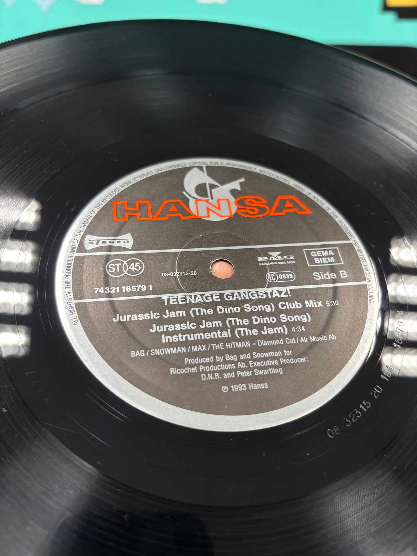 Teenage Gangtaz!: Jurassic Jam - The Dino Song, 12inch, Only vinyl pressing, Hansa, Netherlands 1993