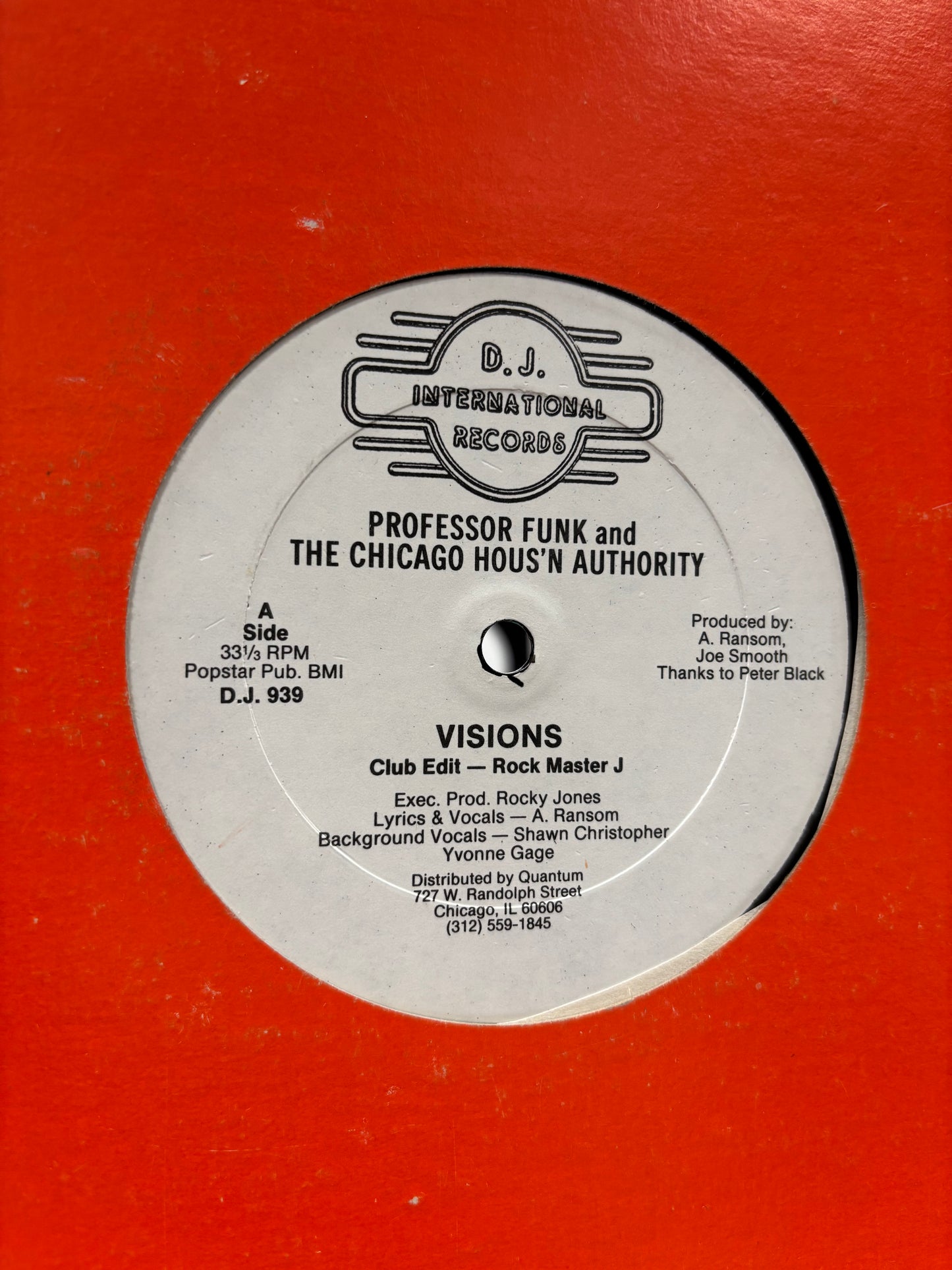Professor Funk and The Chicago Hous’n Authority: Visions, 12inch, Only pressing, D.J. International Records, US 1987