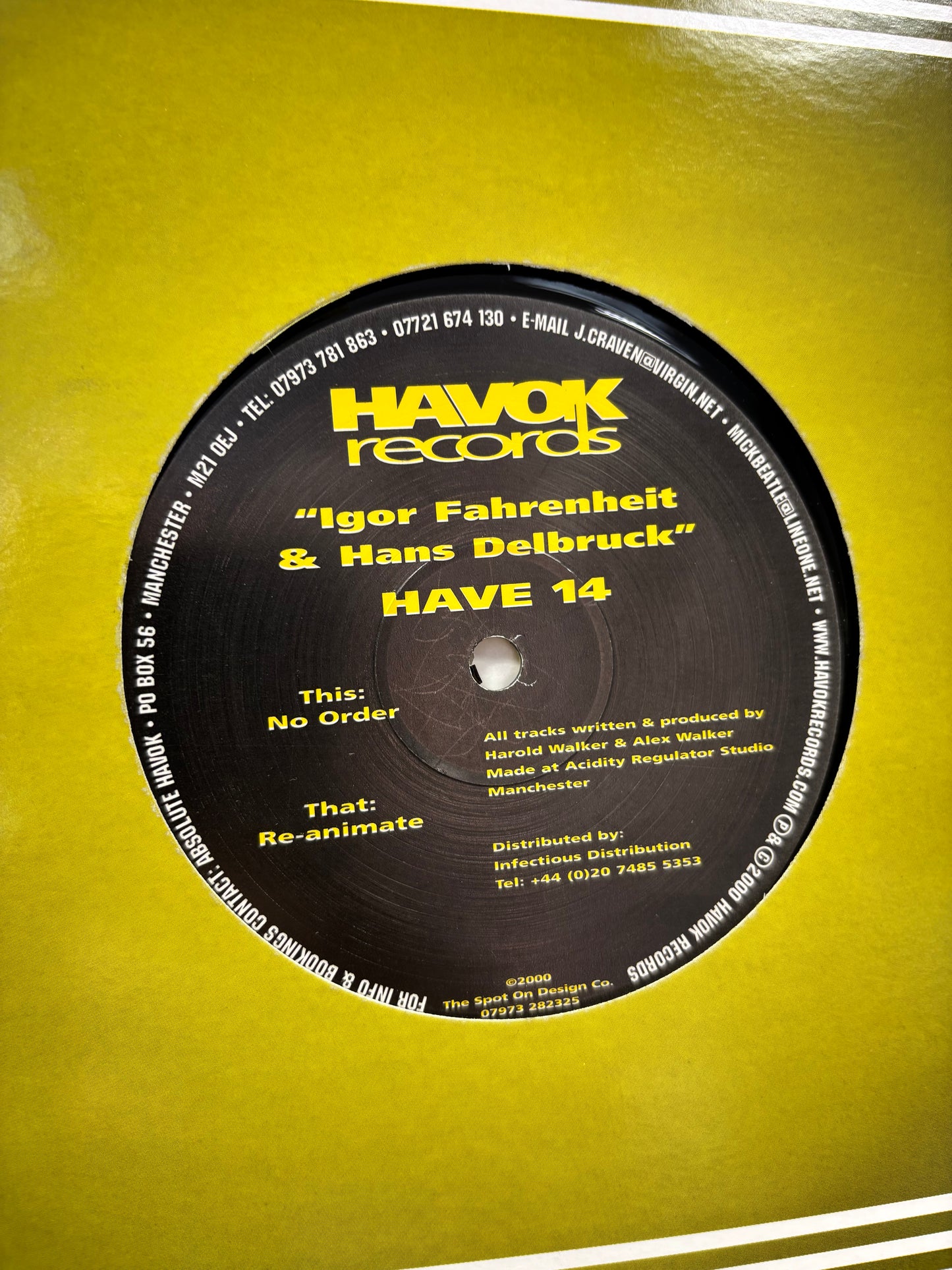 Igor Fahrenheit & Hans Delbruck: Re-Animate/No Order, 12inch, Only official pressing, Havok Records, UK 2000