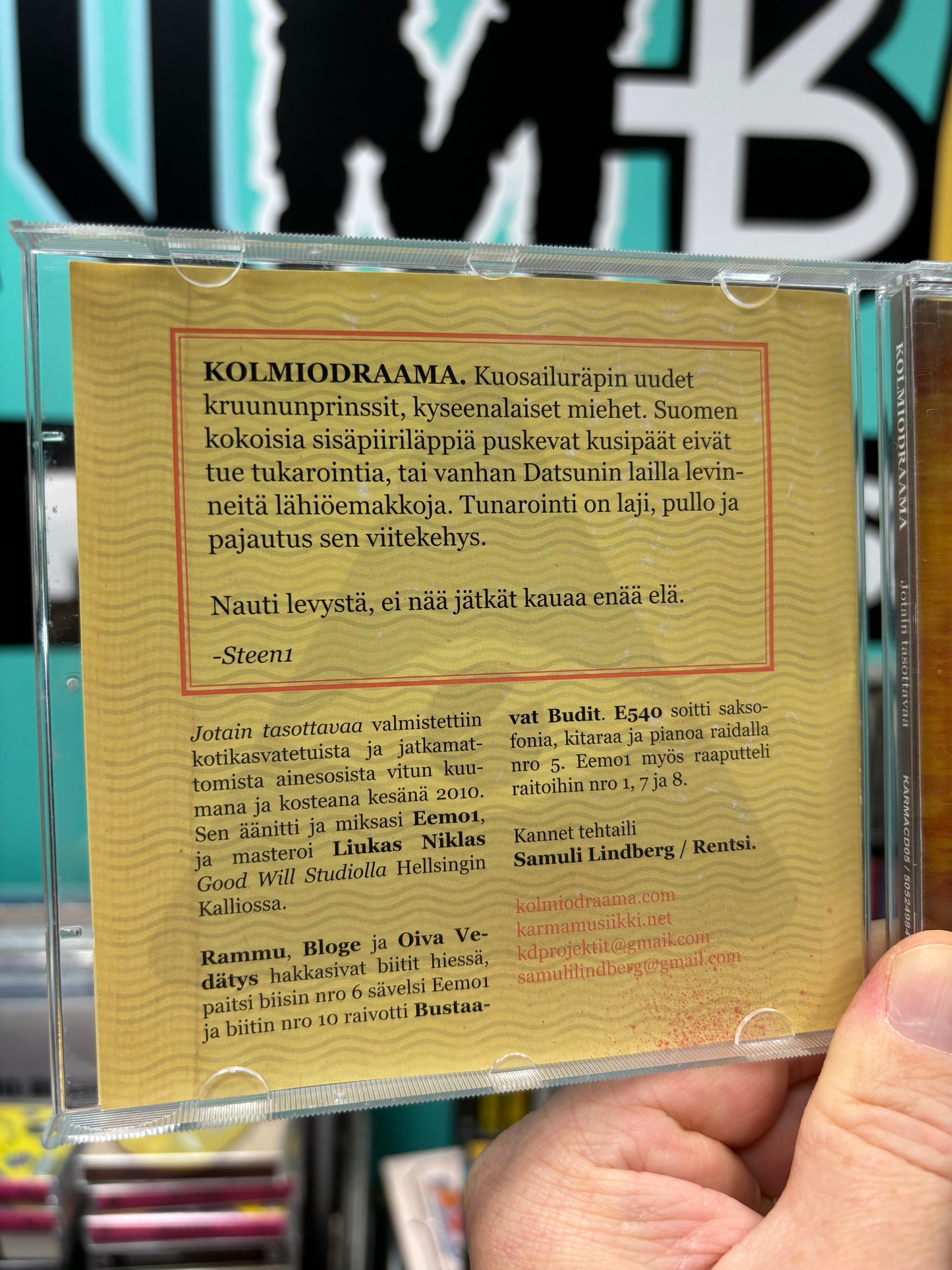 Kolmiodraama: Jotain Tasottavaa, CD, Only pressing, Karma Musiikki, Finland 2011