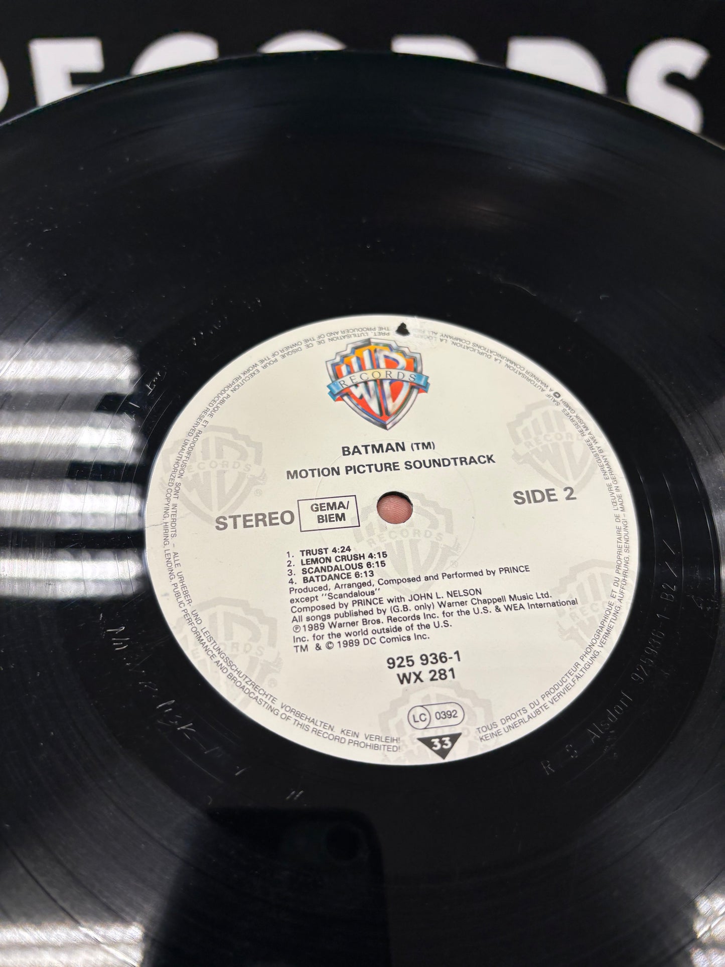 Batman (Motion Picture Soundtrack), LP, Warner Bros. Records, UK & Europe 1989