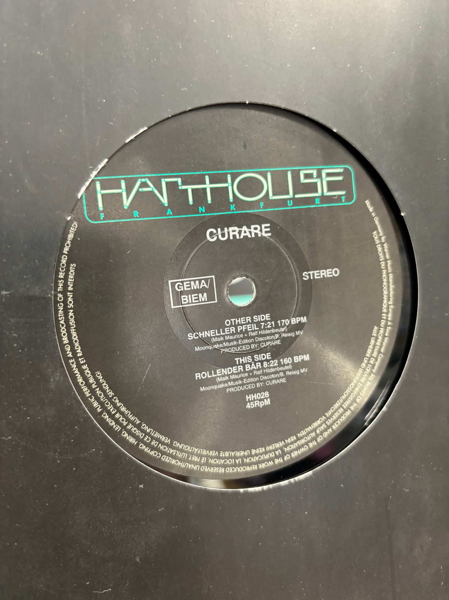 Curare: Schneller Pfeil, 12inch, Harthouse Frankfurt, Germany 1993