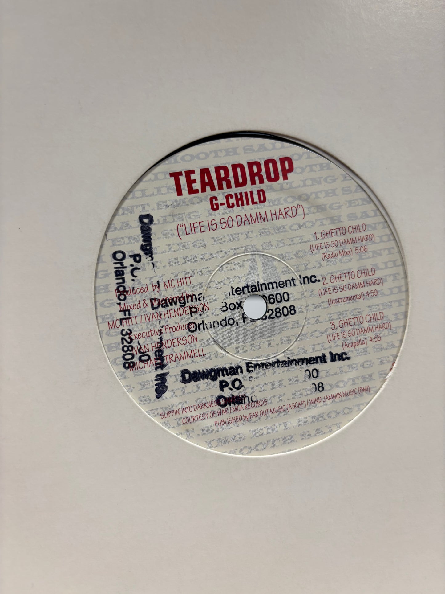 Teardrop: G-Child (Life Is So Damm Hard), 12inch, 1st pressing, Smooth Sailing Records, US 1996