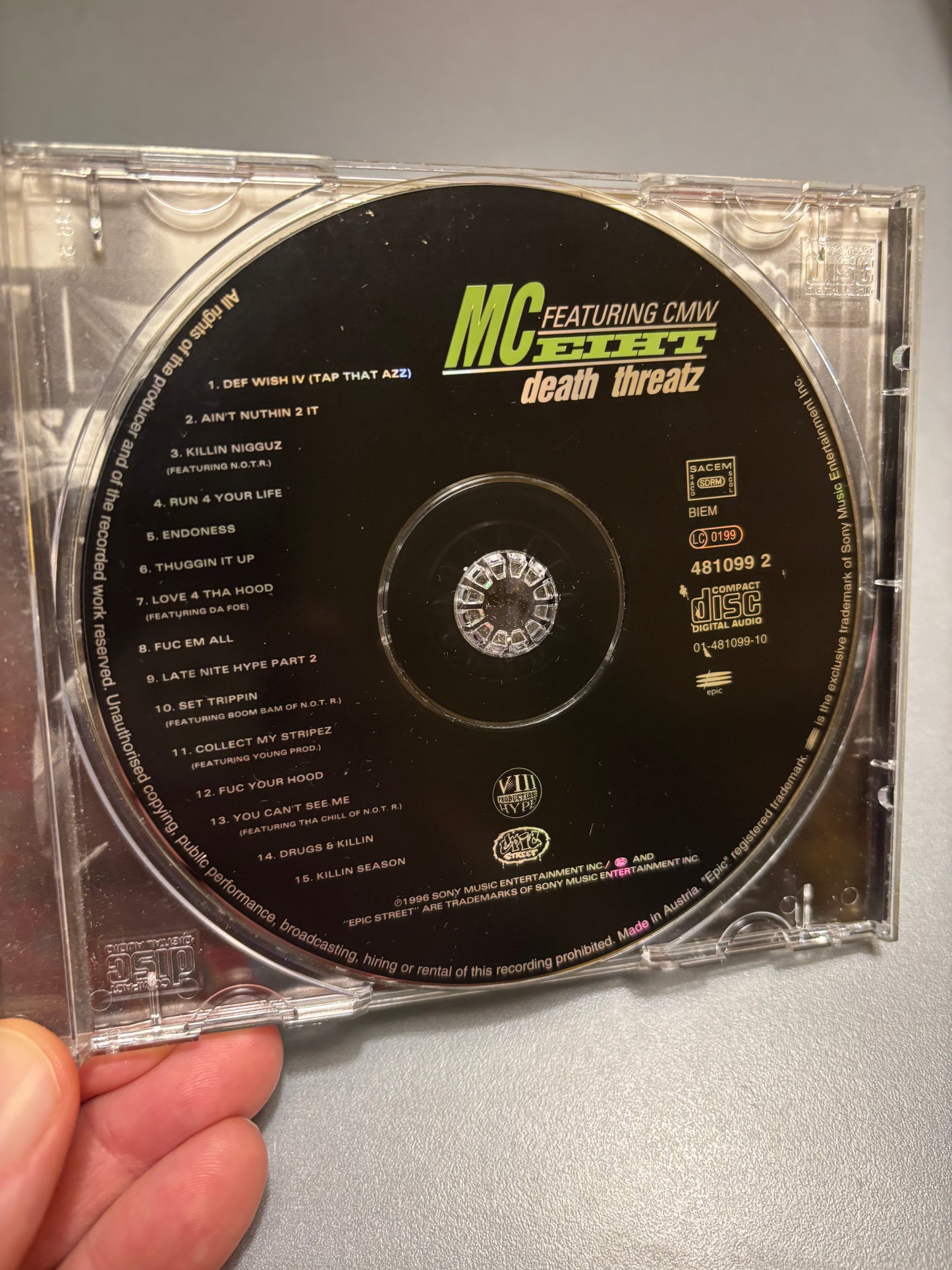 MC Eiht featuring CMW: Death Threatz, CD, Epic Street, Europe 1996