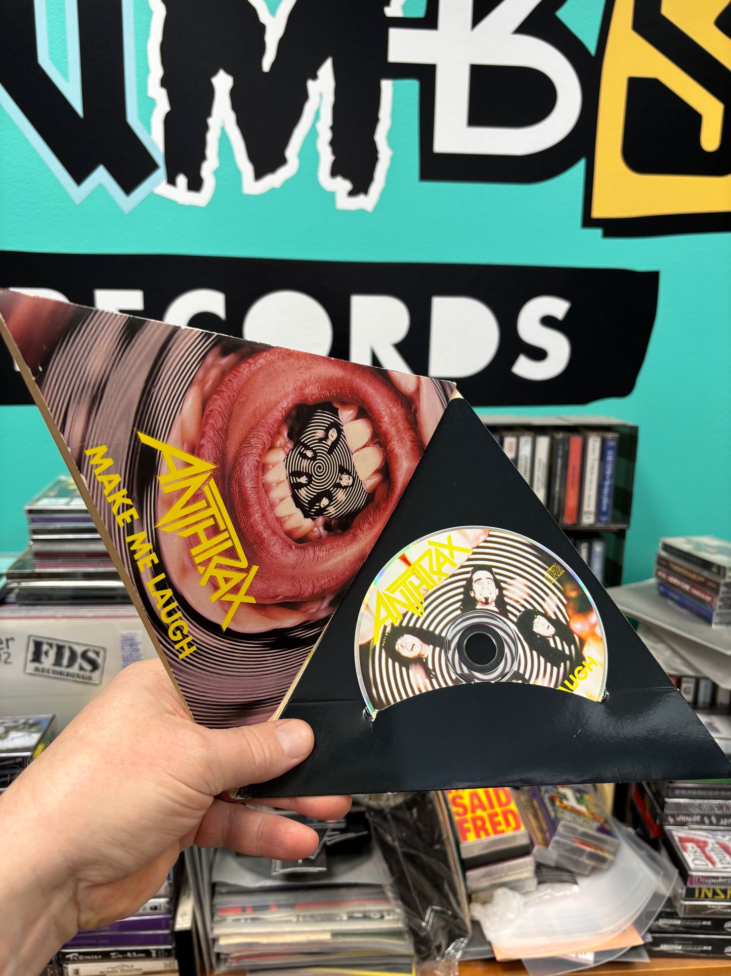 Anthrax: Make Me Laugh, CD, Single, Triangular card sleeve, Island Records, Megaforce Worldwide, UK 1988