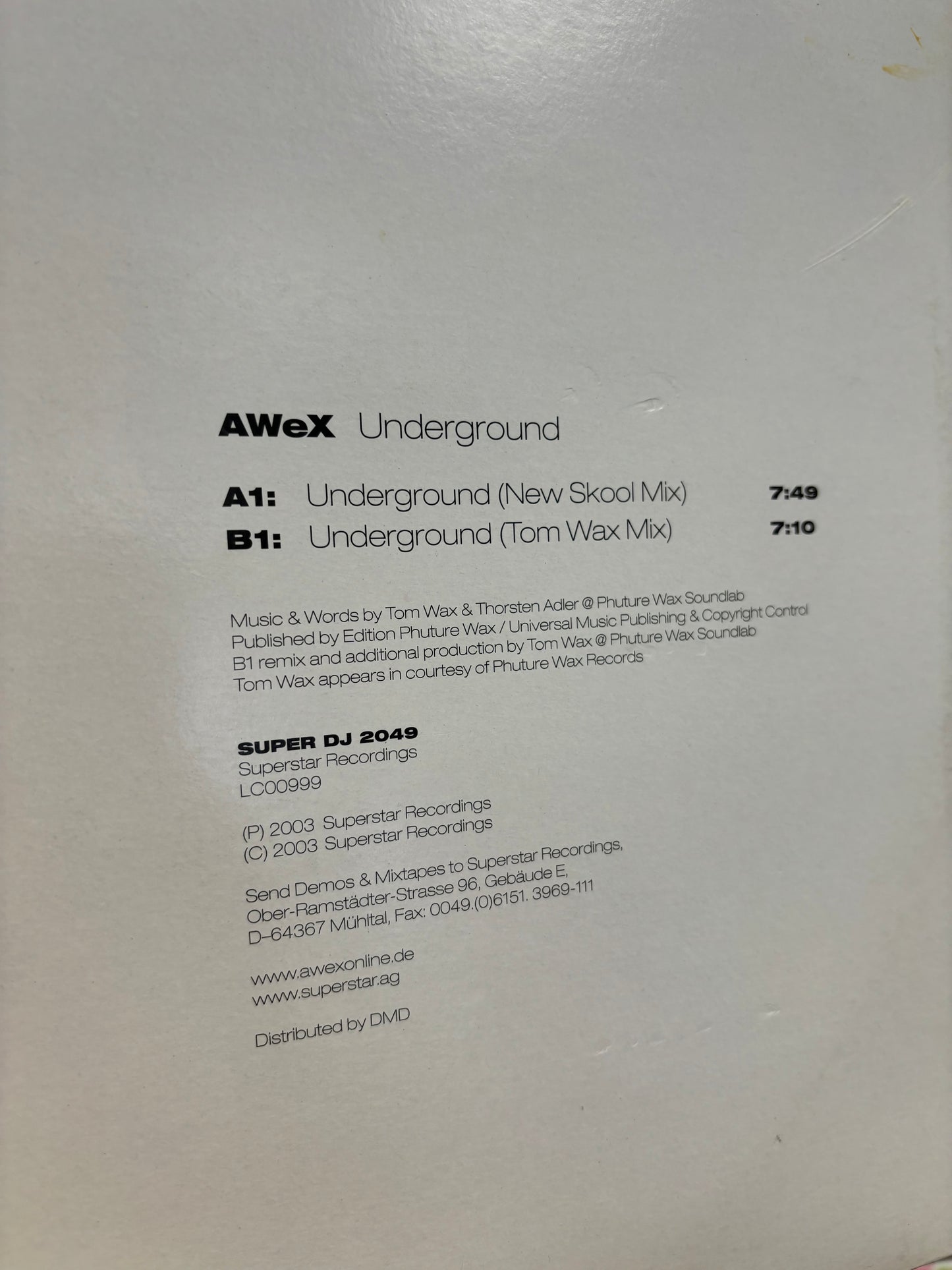 AWeX: Underground, 12inch, Only official pressing, Superstar Recordings, Germany 2003