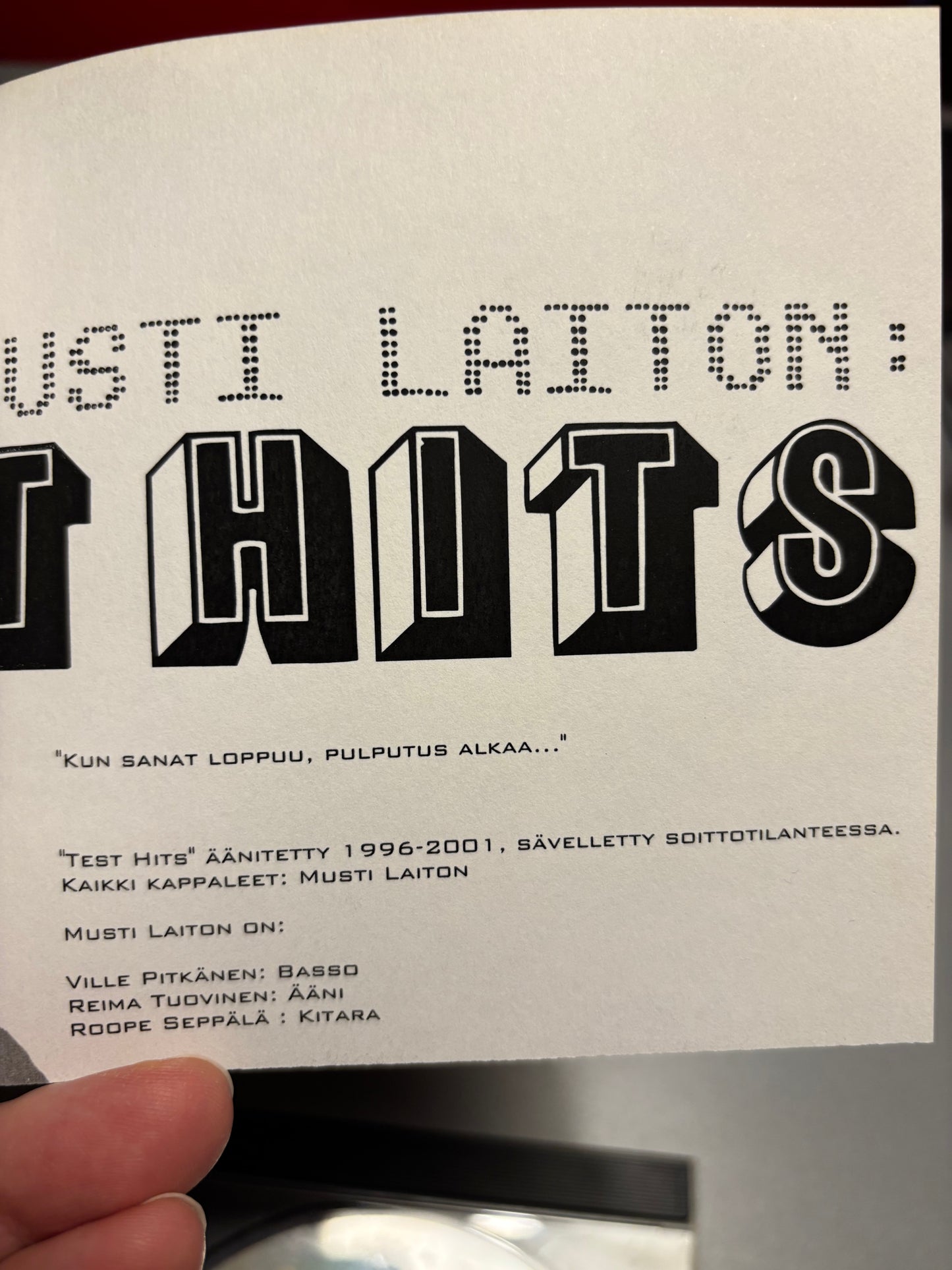 Musti Laiton: Test Hits, CD, Only pressing, Temmikongi, Finland 2001