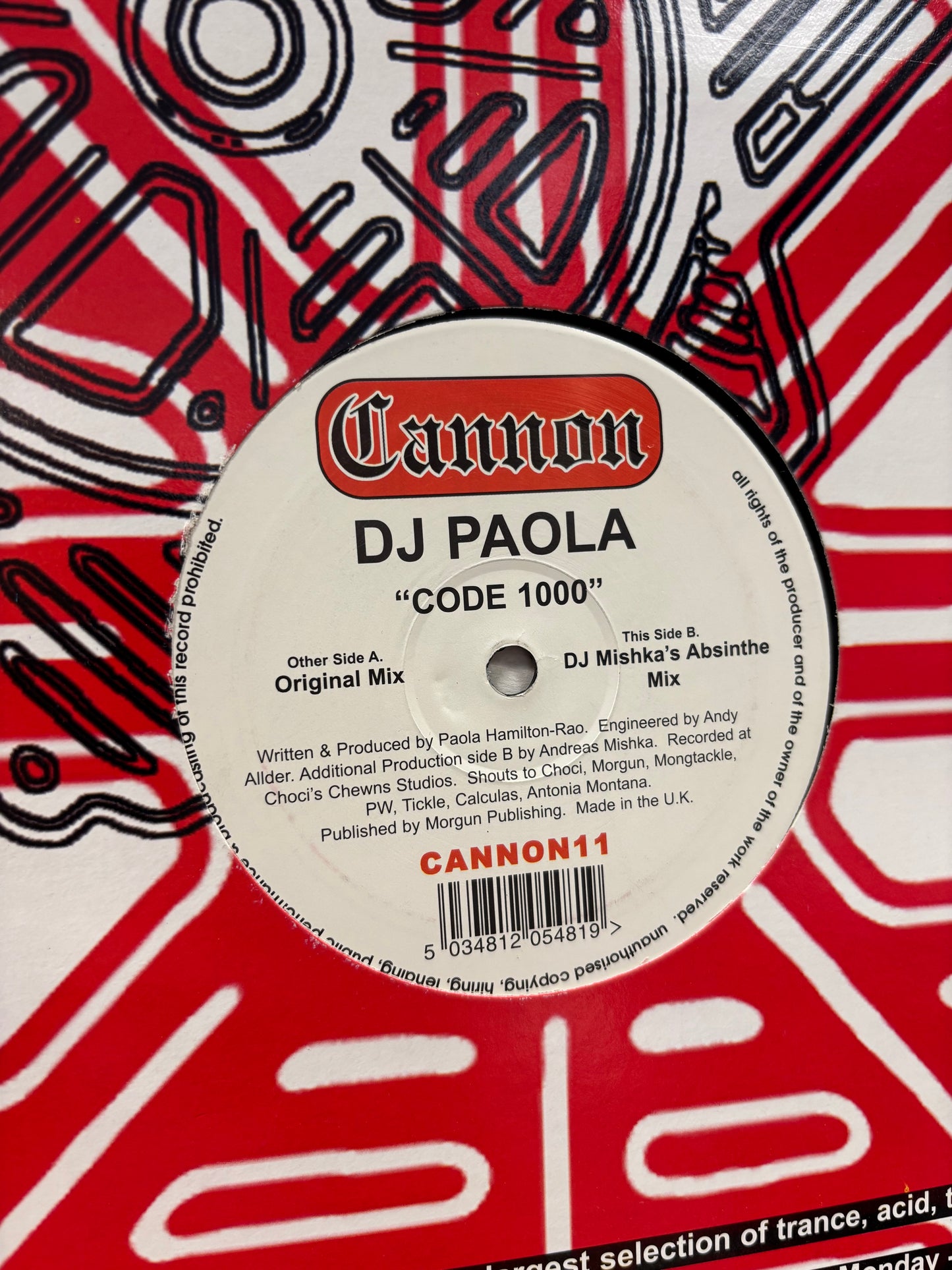 DJ Paola: Code 1000, 12inch, Only official pressing, Cannon Records, UK 1998