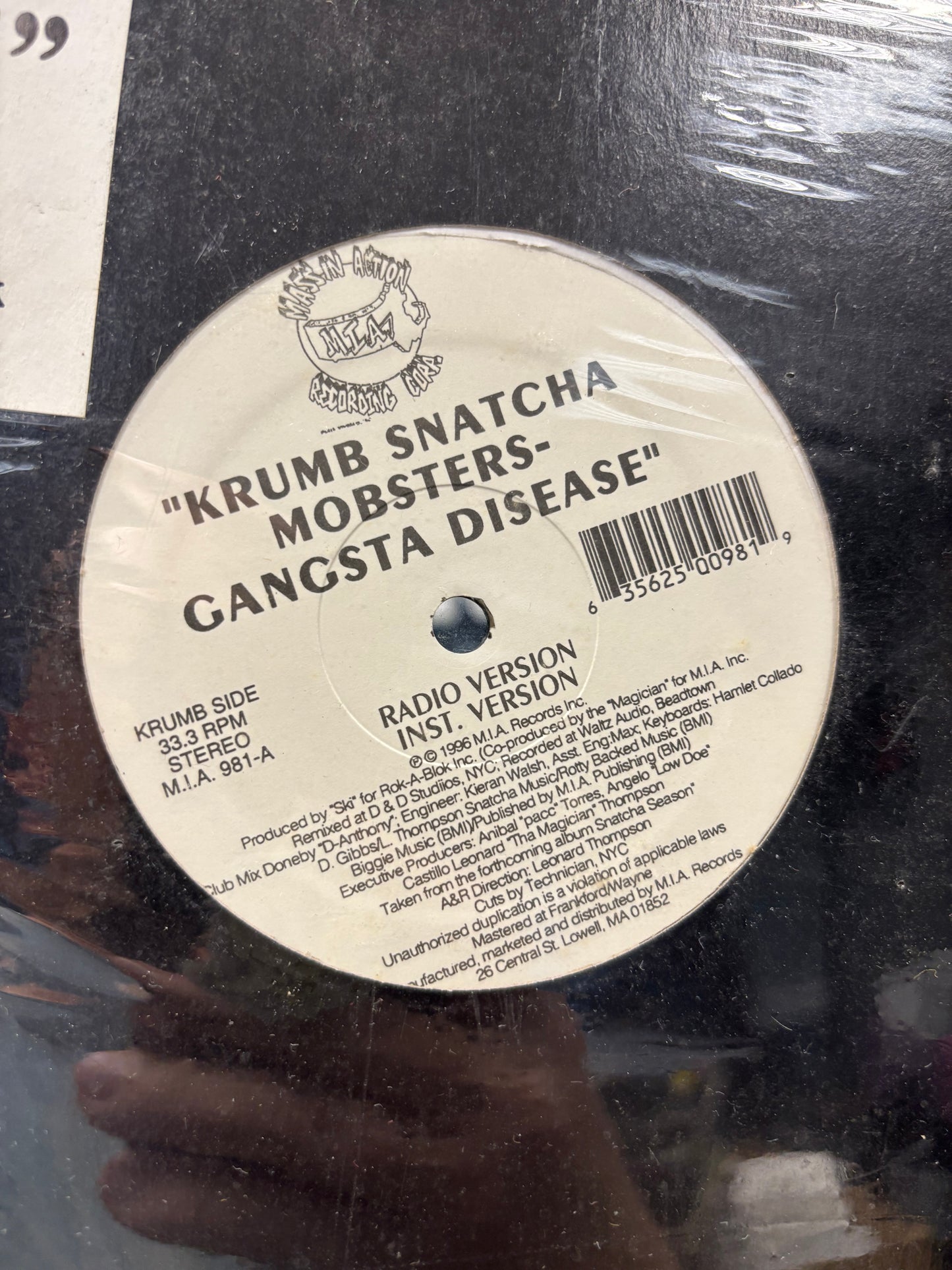 Krumb Snatcha: Mobsters - Gangsta Disease, 12inch, M.I.A. Recording Group, US 1996