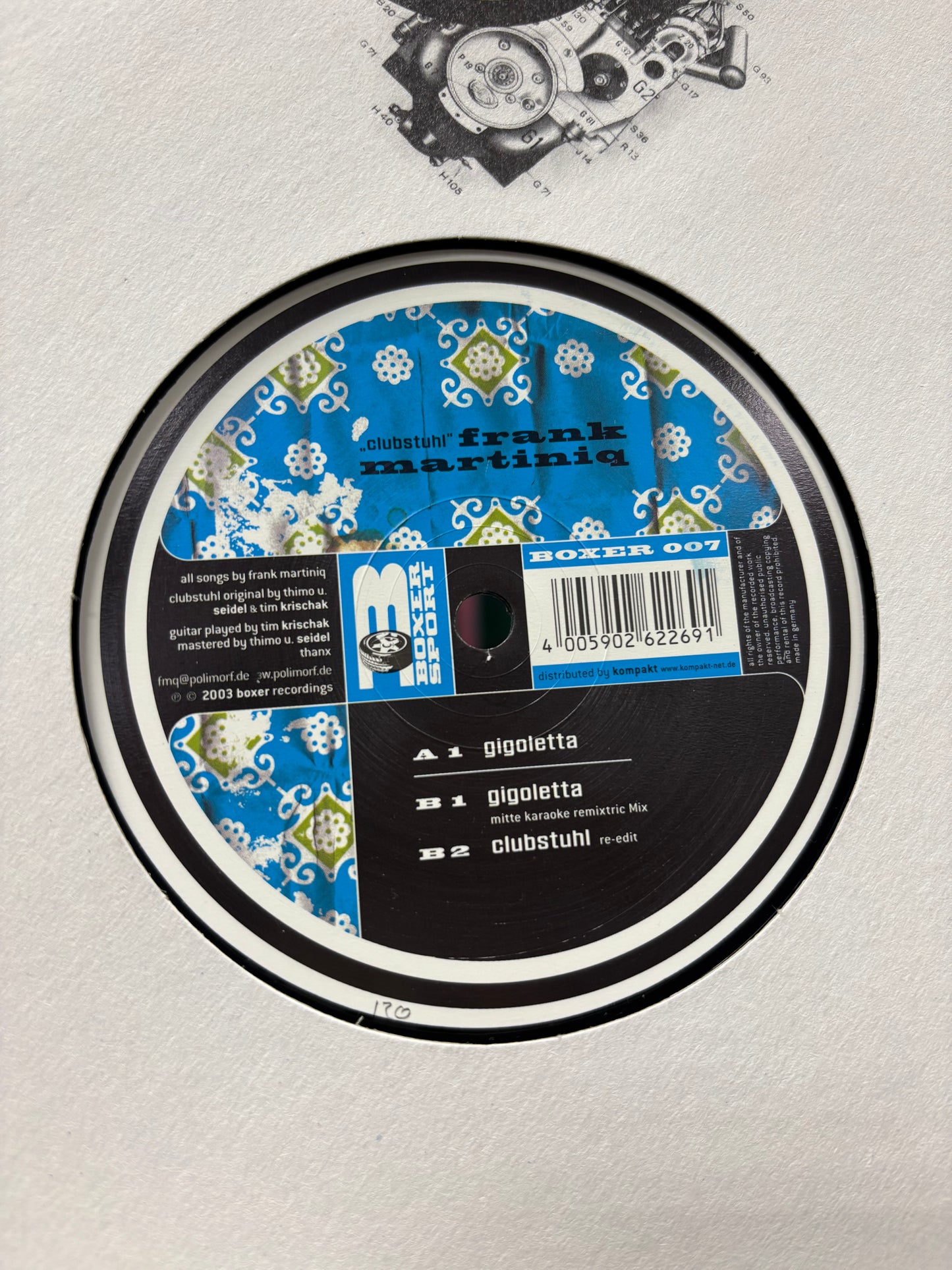 Frank Martiniq: Clubstuhl, 12inch, Only pressing, Boxer Recordings, Germany 2003