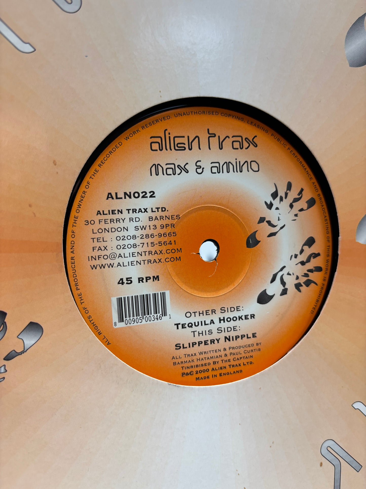 Max & Amino: Tequila Hooker/Slippery Nipple, 12inch, Only pressing, Alien Trax, UK 2000
