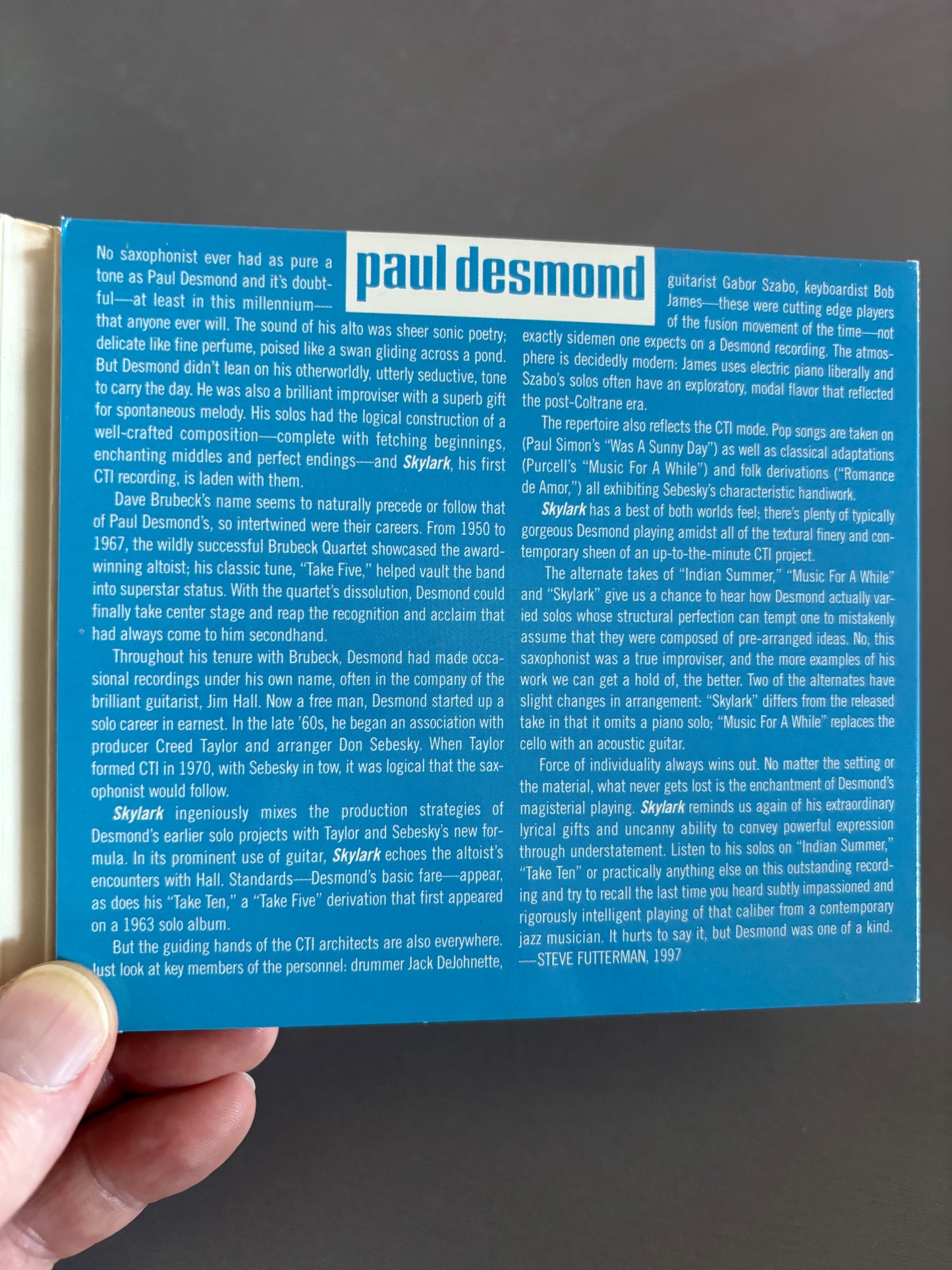 Paul Desmond: Skylark, CD, reissue, remastered, Digipak, CTI Records, US 1997