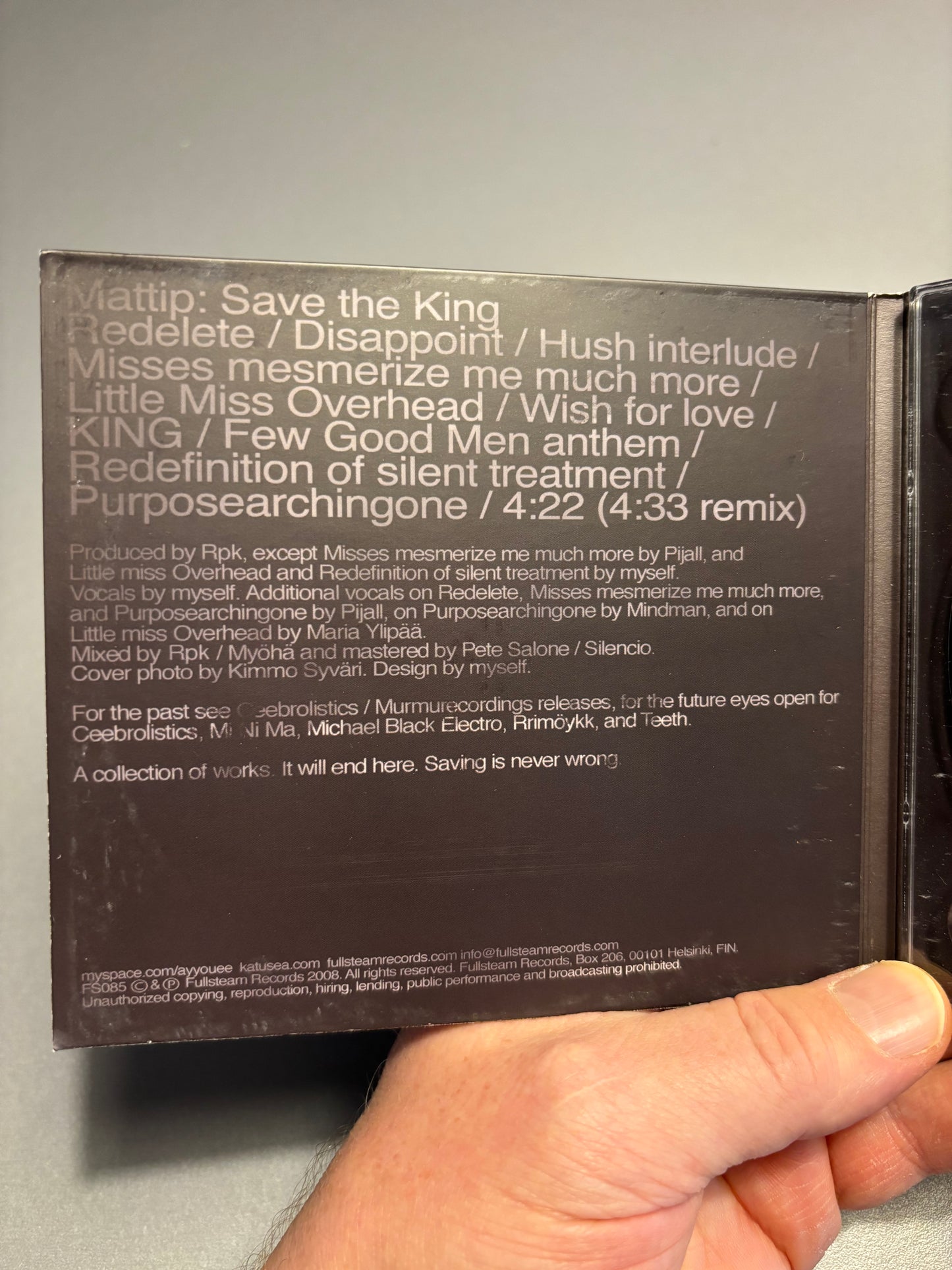 Mattip: Save The King, CD, 1st pressing, Fullsteam Records, Finland 2008