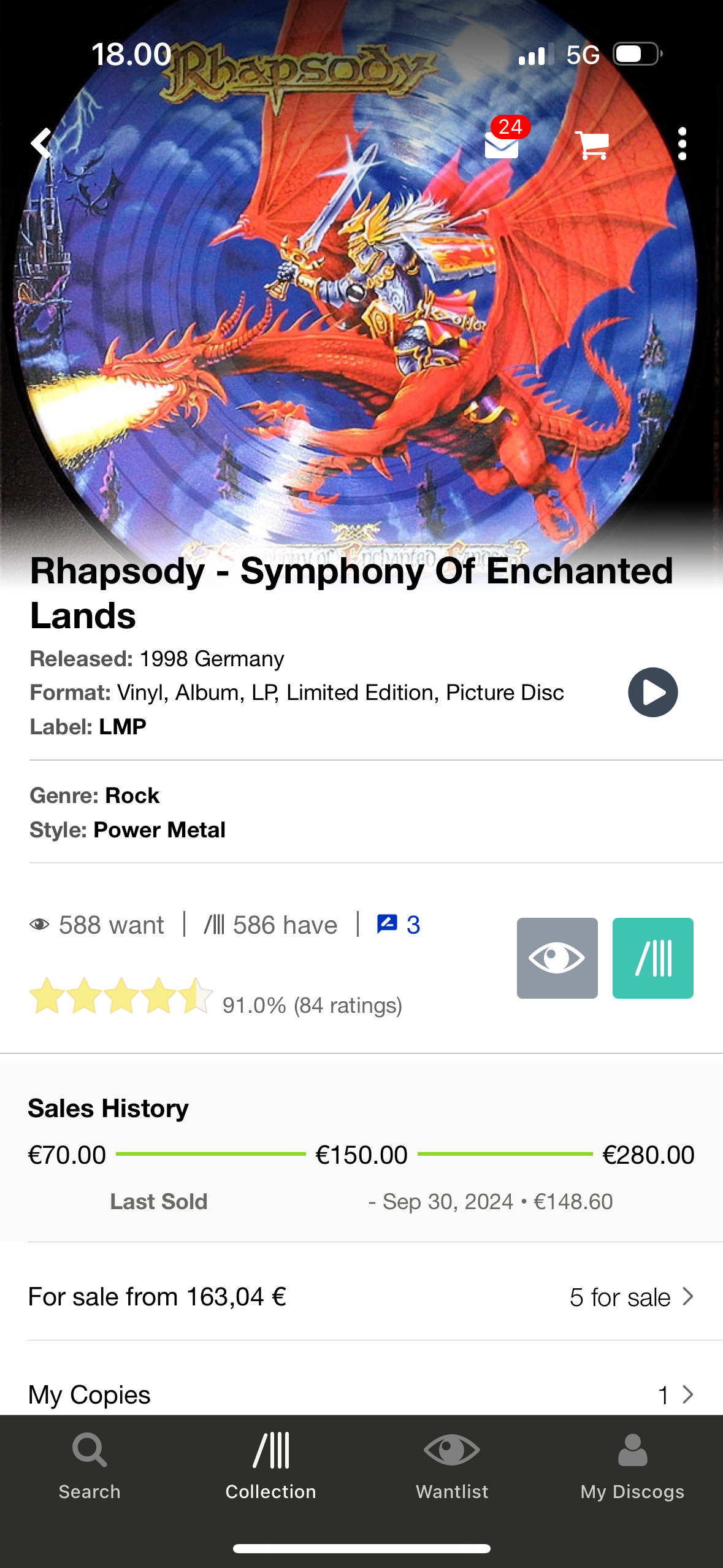 HULLU VARASTOALE -20%‼️‼️‼️Rhapsody: Symphony Of Enchanted Lands, LP, Limited Edition, Picture Disc, Only vinyl pressing, LMP, Germany 1998