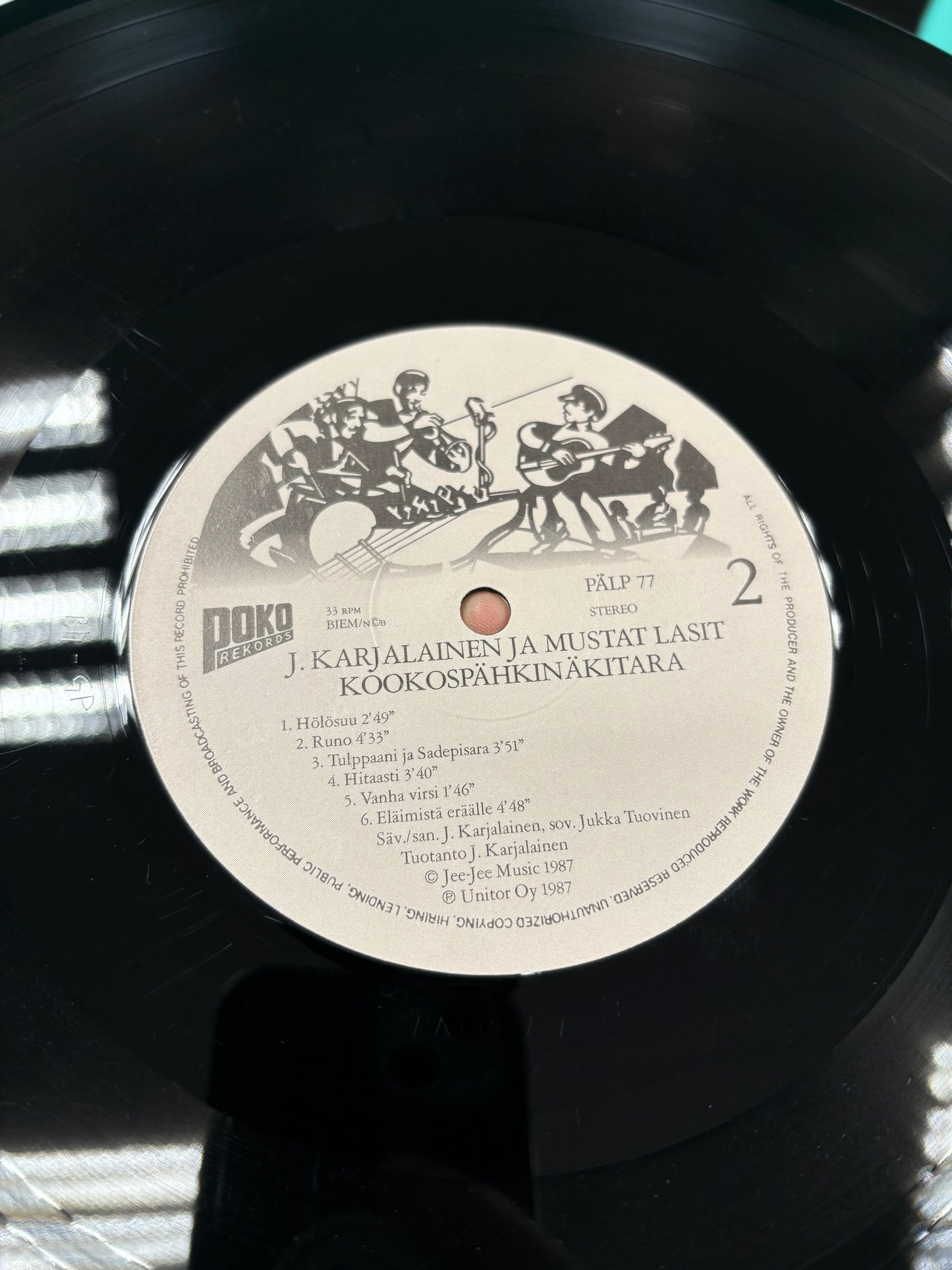 J. Karjalainen ja Mustat Lasit: Kookospähkinäkitara, LP, Only vinyl pressing, Poko Rekords, Finland 1987