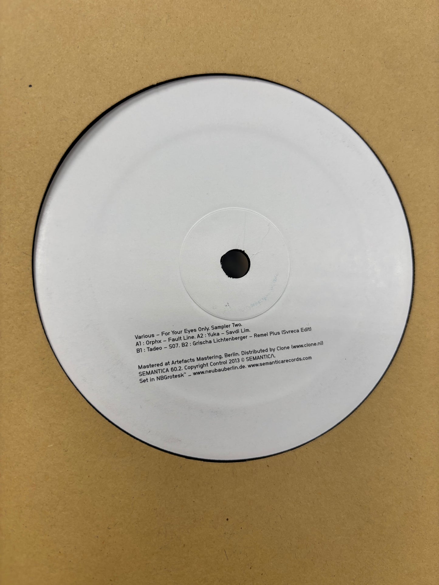 For Your Eyes Only Sampler Two, 12inch, Black vinyl, Semantica Records, Spain 2013