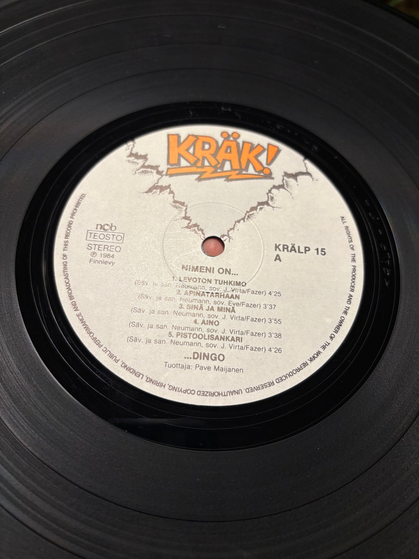 Dingo: Nimeni on Dingo, LP, 1st pressing, Kräk!, Finland 1984